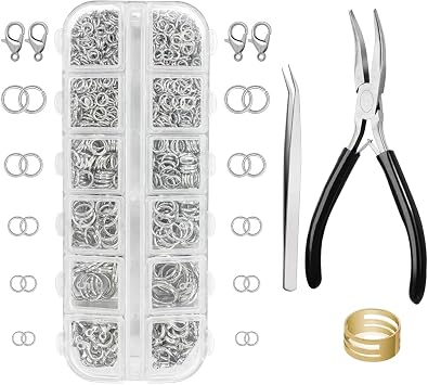 1200pcs Silver Jump Rings with Jump Rings Open/Close Tools for Jewelry Making and Necklace Repair 4/5/6/8/10mm Connector Rings O Ring