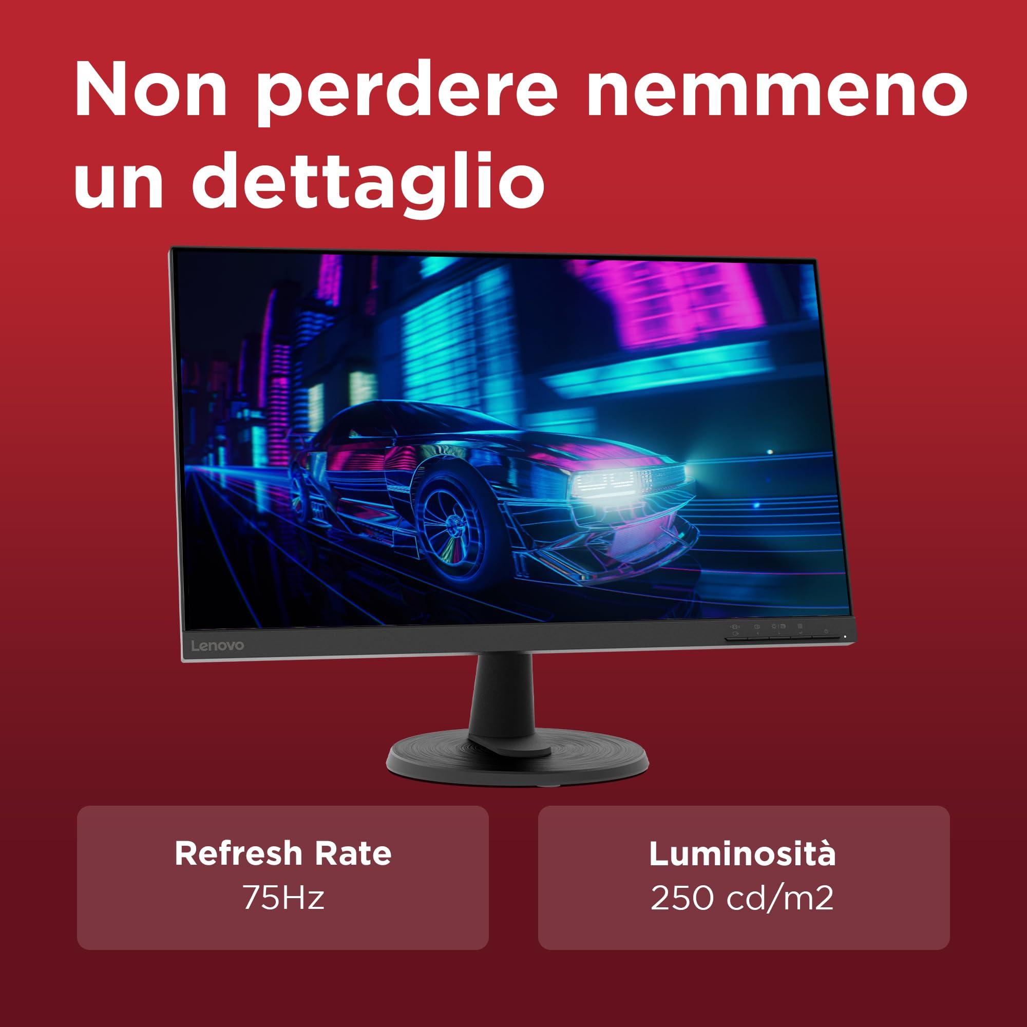 Lenovo D24-45 Monitor 24" FHD (1920x1080), 4ms, 75Hz, Frameless, AMD FreeSync, Schermo opaco antiriflesso, regolabile in inclinazione, HDMI e VGA, VESA 100x100