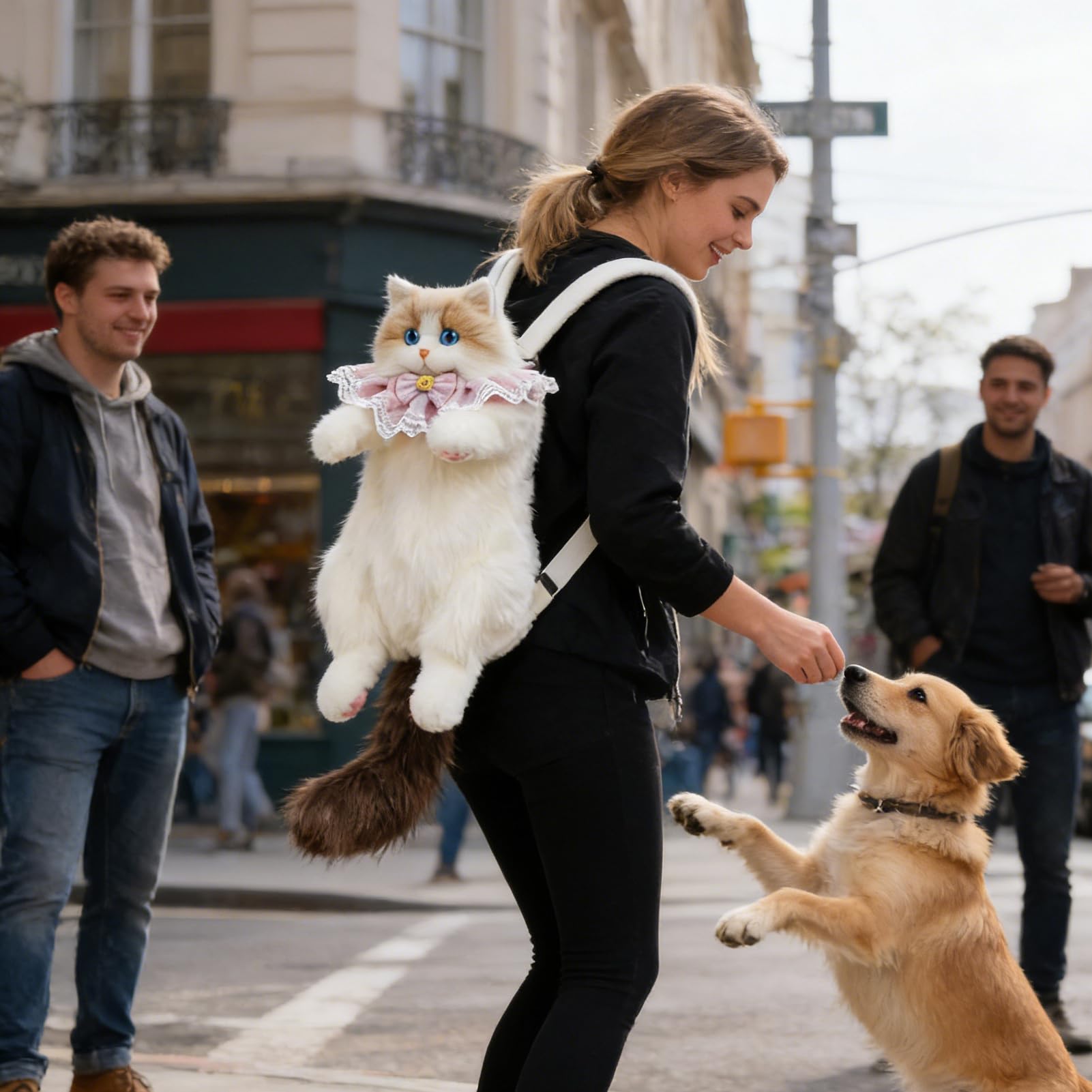 Mochila Gato Peluche Bolsa De Peluche Portátil | Mochila Peluche Realista Gato Para La Universidad La Oficina Viajes Vacaciones Escuela Fin De Semana Trayectos Diarios Y