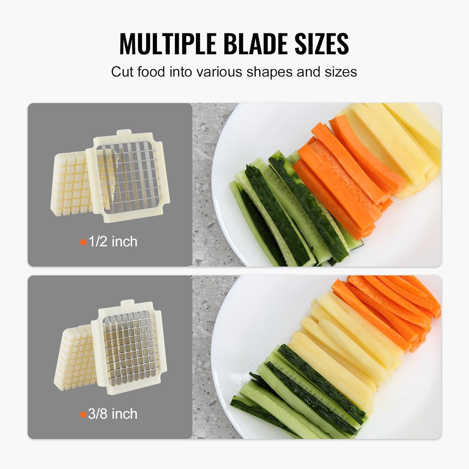 VEVOR Electric French Fry Cutter, Potato Slicer with 1/2-Inch and 3/8-Inch Stainless Steel Blades, Potato Cutter Chopper w/Anti-slip Feet, Great for Potato, French Fries, Cucumber, Vegetables, Carrot