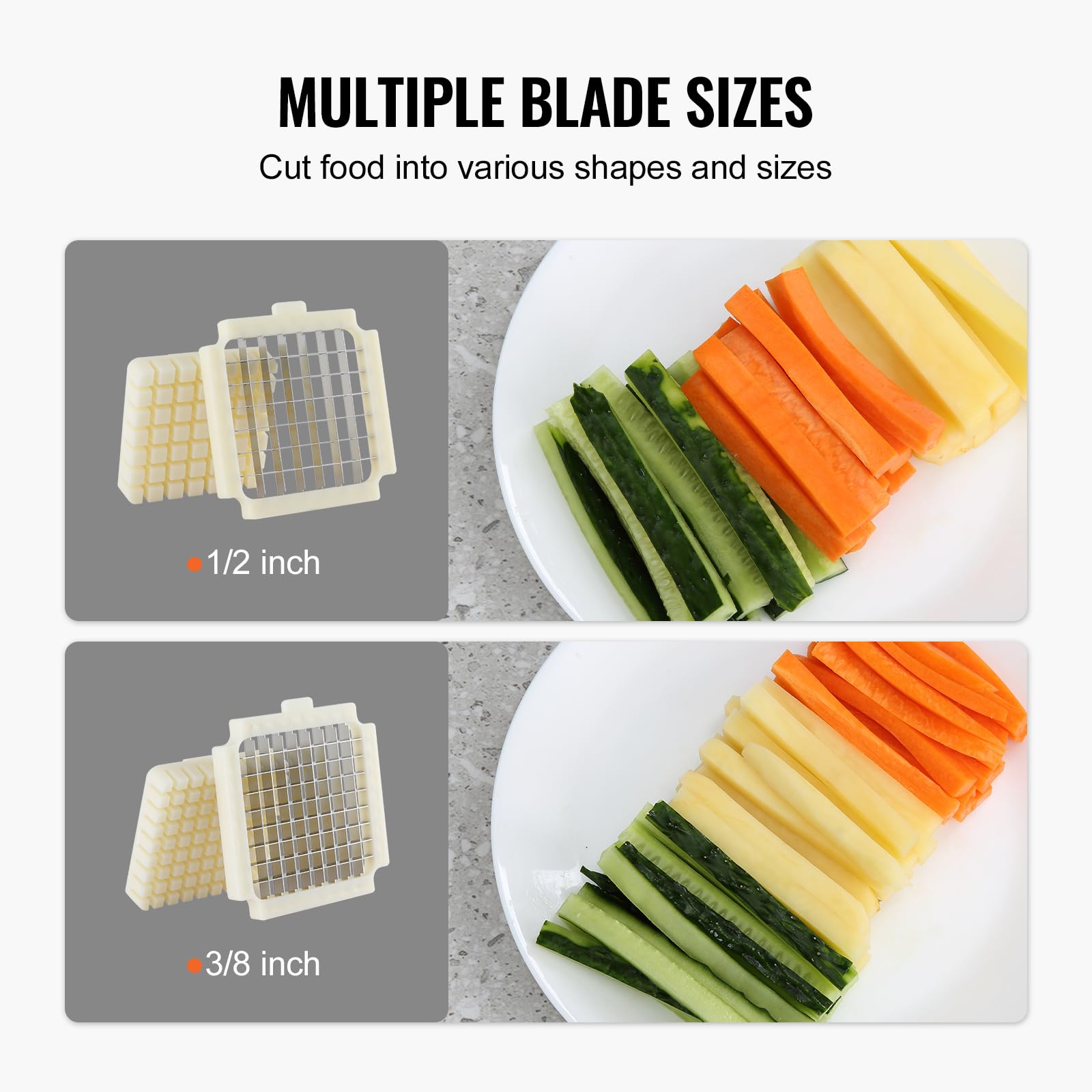 VEVOR Coupe-Frites Électrique, Coupe-Légumes Multifonction avec Lame en Acier Inoxydable de 12,7 mm et 9,5 mm, Trancheuse de Pommes de Terre avec Pieds Antidérapants, pour Concombres, Carottes