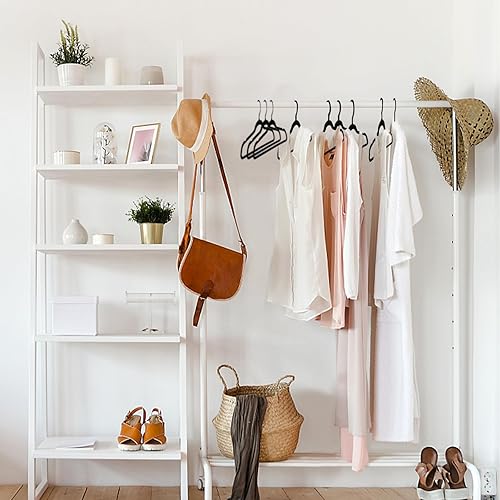 Miniatura 2 de Paquete de 20 perchas de terciopelo antideslizantes de fieltro negro de lujo con ganchos negros, perchas resistentes para armario, perchas negras