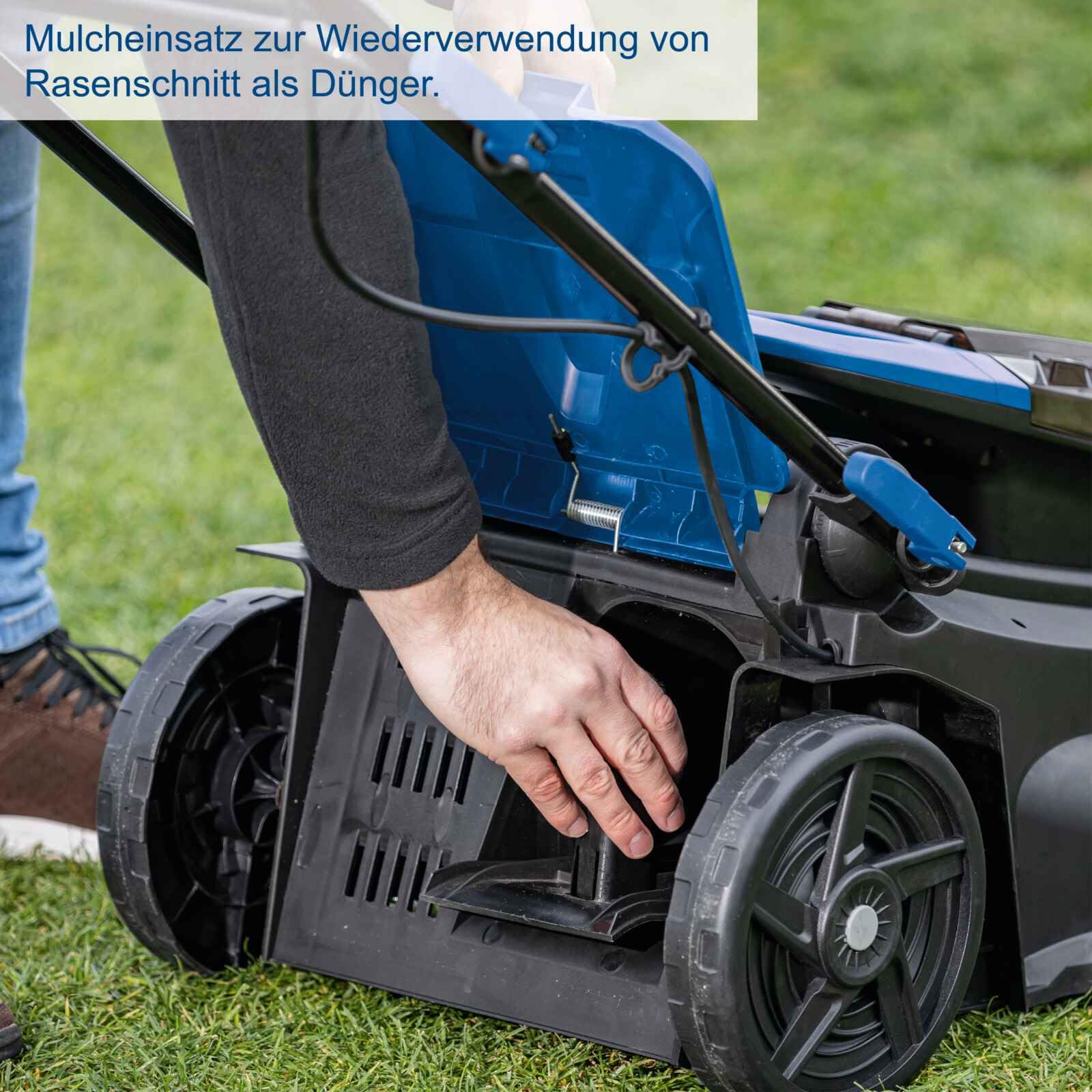 Scheppach BC-MP380-X - Cortacésped inalámbrico con batería y cargador, ancho de corte de 38 cm, jardines de 500 m², bolsa de césped de 45 L, incluye 2 baterías de 20 V y 4 Ah + cargador de 2,4 Ah