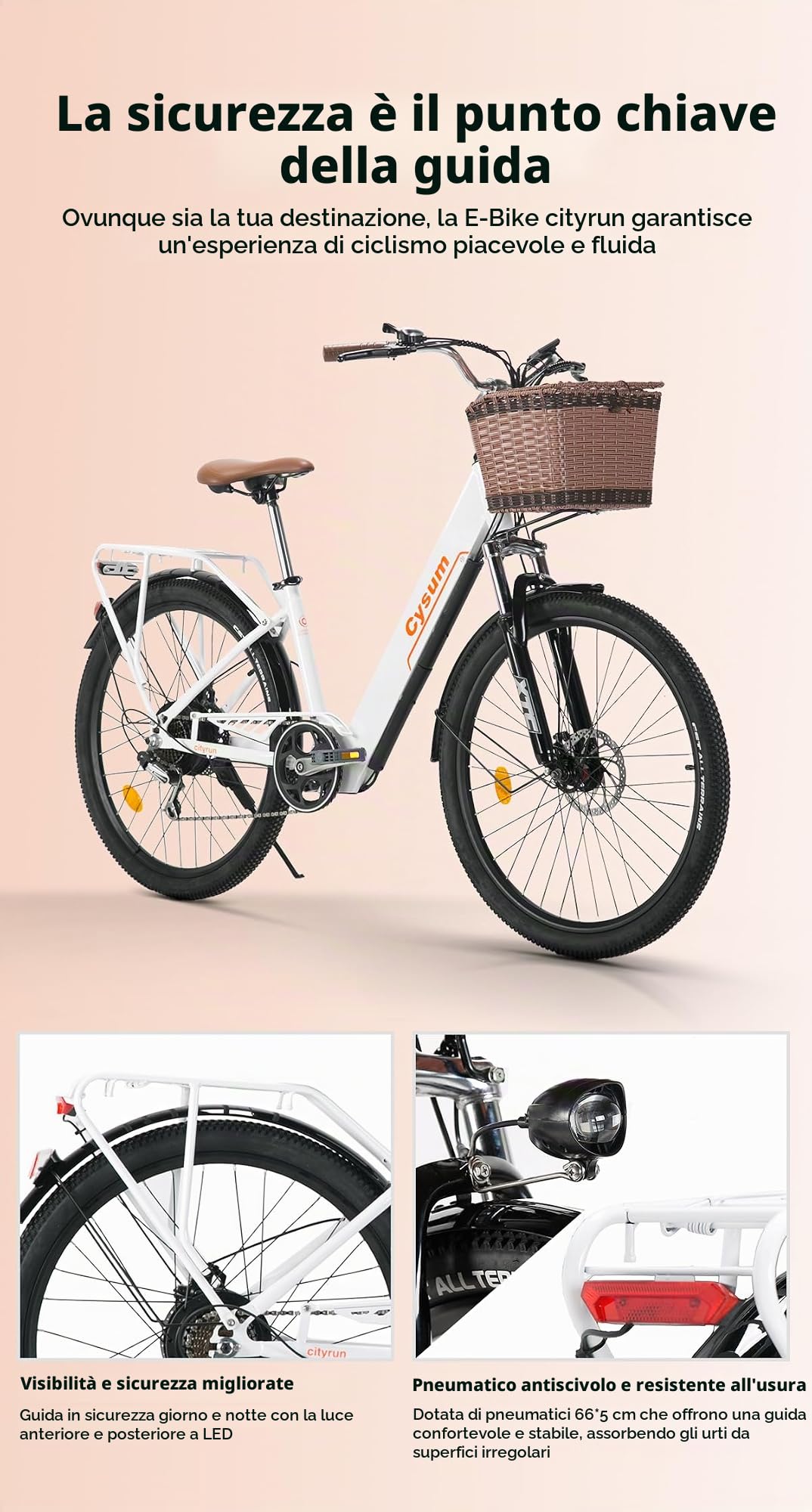 bici elettrica donna 26 pollici bicicletta elettrica donna batteria 36V autonomia 80km bici elettrica pedalata assistita cambio 7 velocità freni a disco (Bianco)