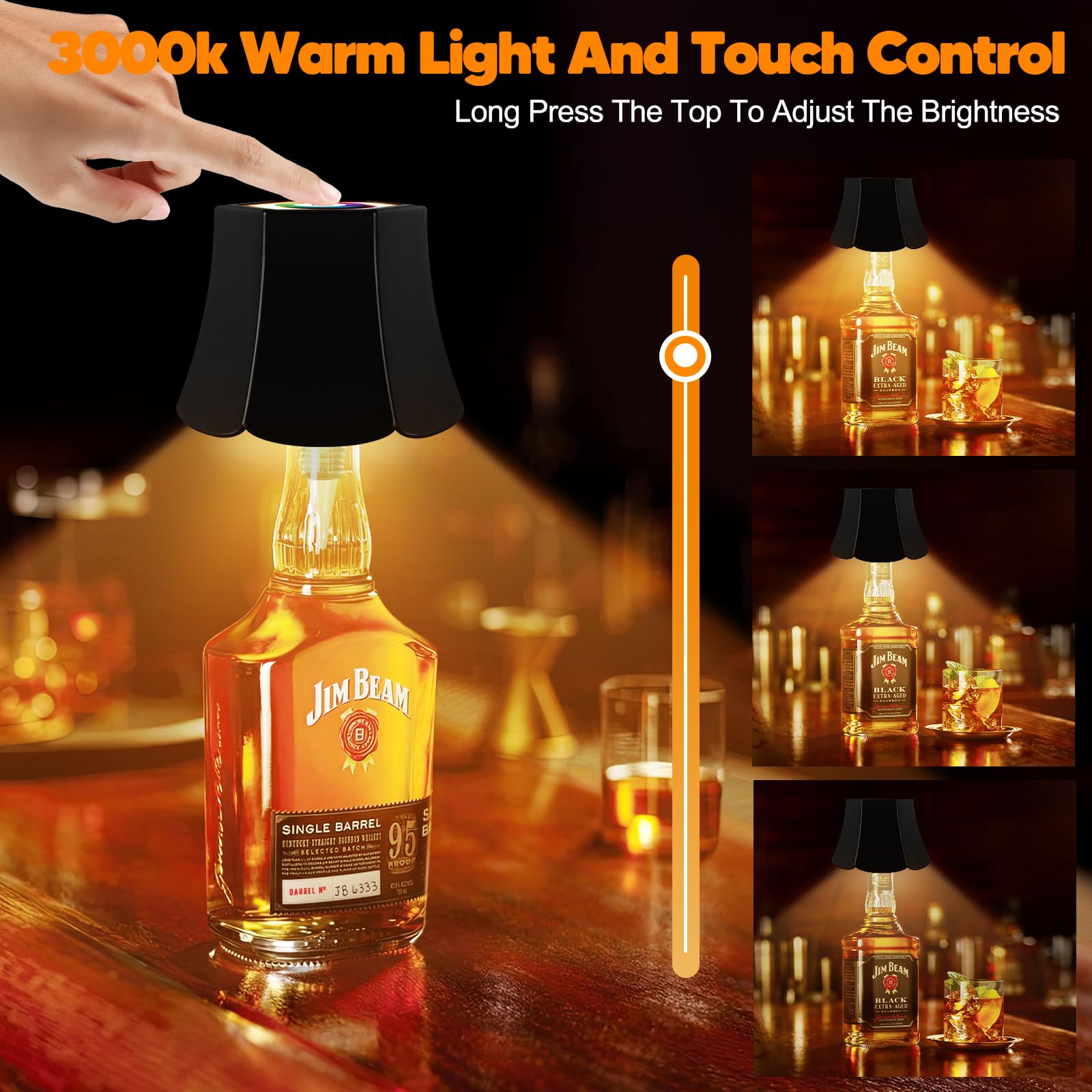 Lampe Bouteille Sans Fil Rechargeable 5200mAh - Dimmable Tactile - IP45 - Décoration Vintage Salon