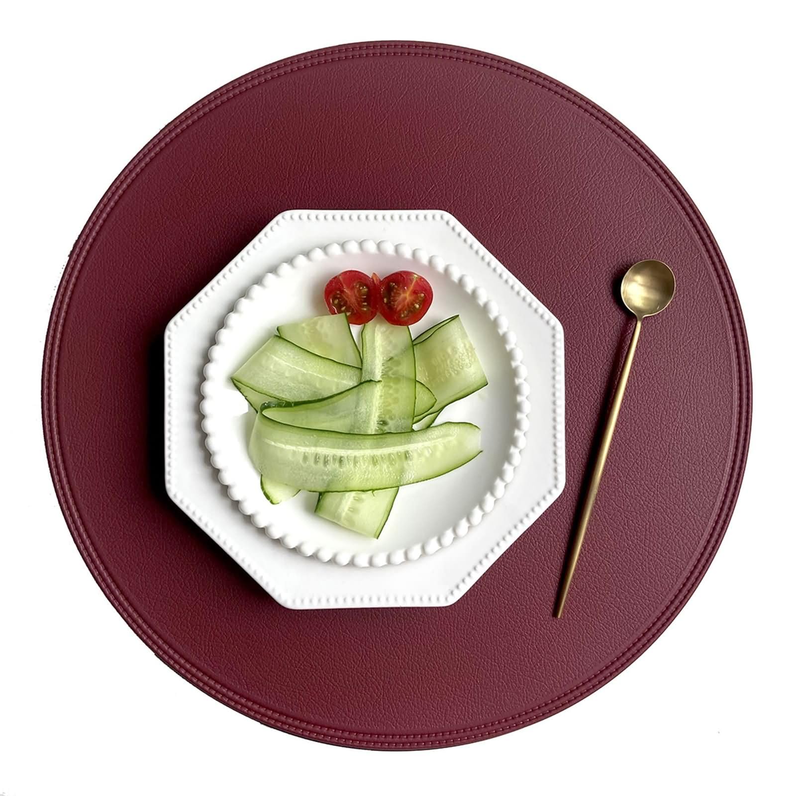 Lot de 6 Napperon Table Salle à Manger Lavable, 38 CM Rouge Set Table Antidérapant à Manger, Couleur Unie avec Rond