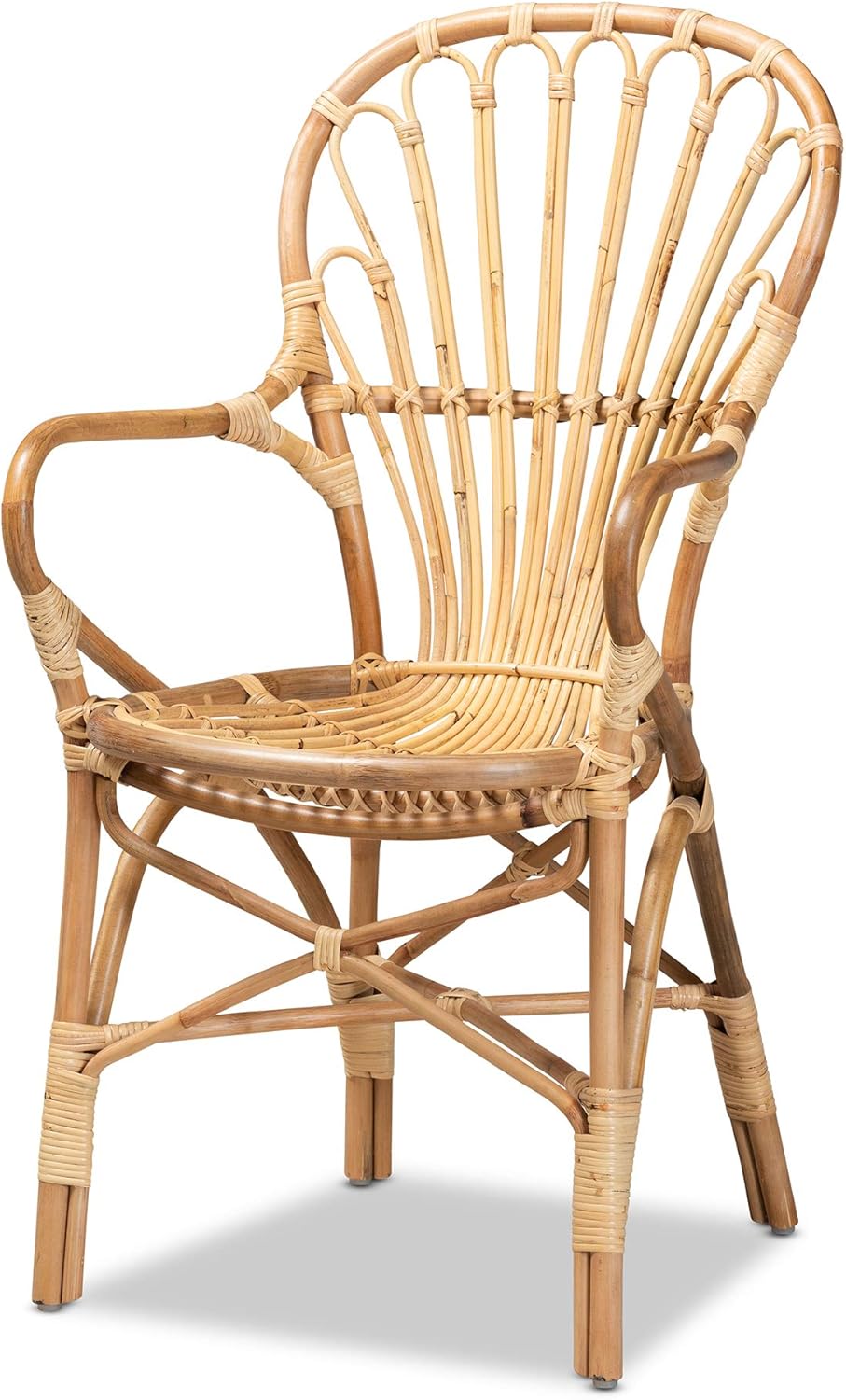 Bali Pari Sheraton Handmade Rattan Dining Chair - Bohemian Armchair with Curved Armrests, Modern Boho Style