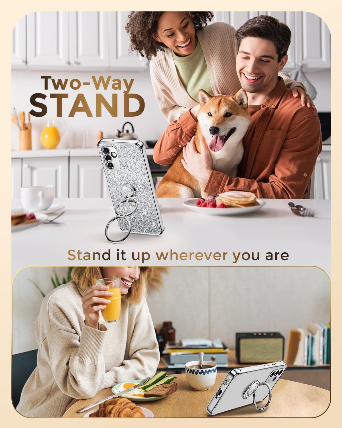 XYZ for Samsung Galaxy A55 5G Phone Case with Stand, Cute Luxury Love Heart with Lanyard for Women Girls, Double Ring Bling Glitter Clear Protective Phone Cover Case for Samsung Galaxy A55- Silver 7 71Dep76ki L. AC SL1500