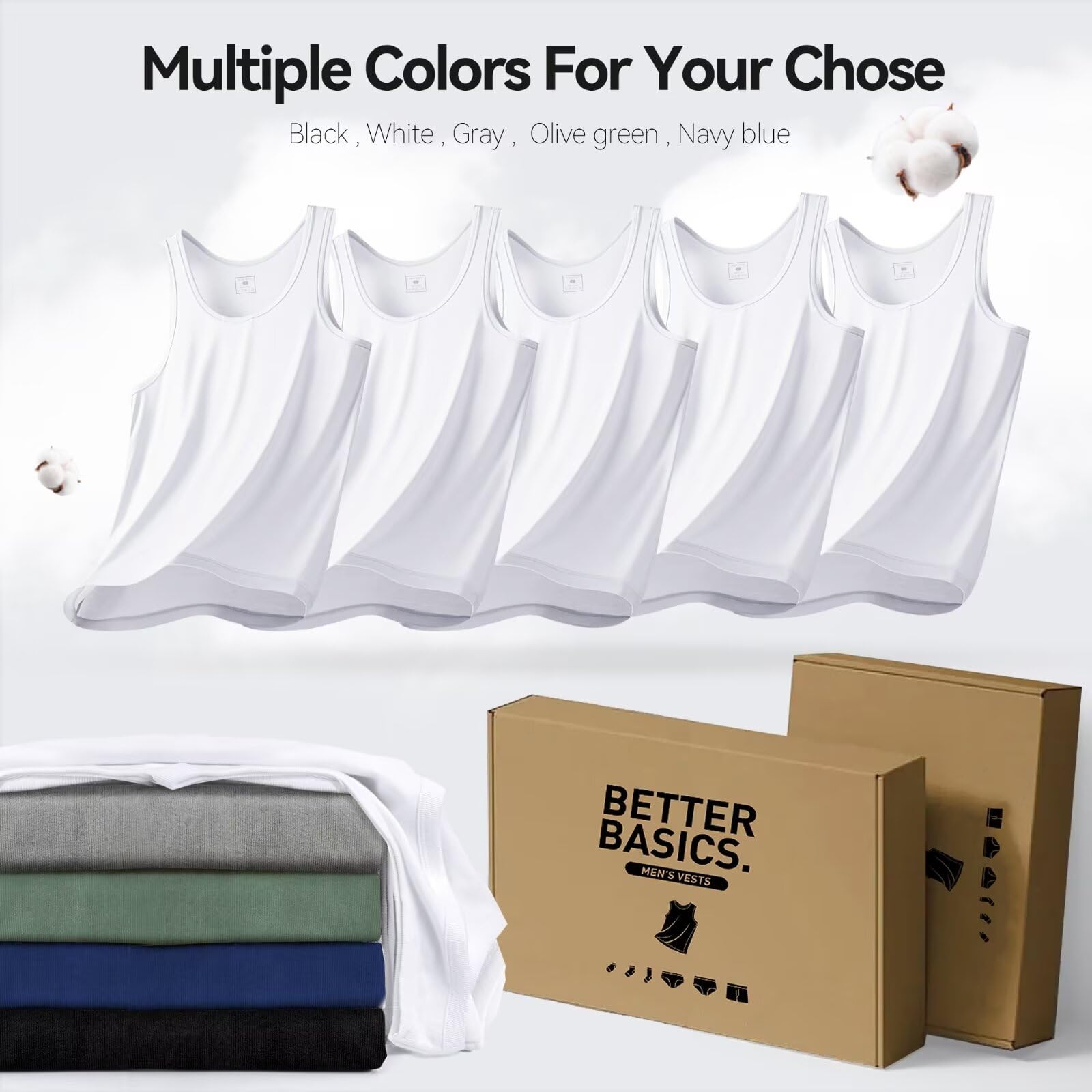 IceReco Canottiera Uomo 100% Cotone (Pacco da 5) Canotta Uomo Palestra Running Sportive Canottiere, Bianco Nero Grigio Marino Oliva, S-5XL