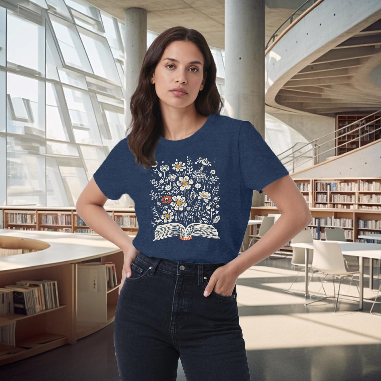 Book Shirts for Women Book Lover Reading T-Shirt Casual Floral Teachers Life Tee Tops - Image 4