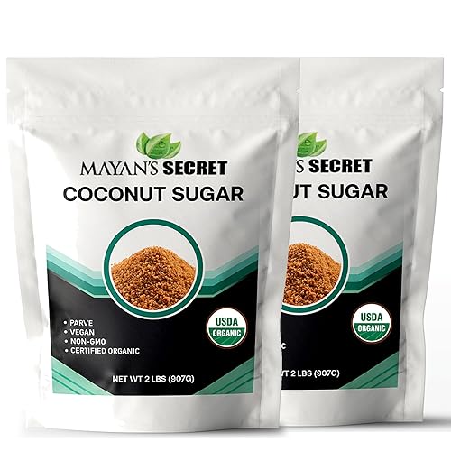Mayan's Secret 2 libras de azúcar de coco moreno orgánico con certificación USDA para hornear, bajo índice glucémico, sin refinar, minerales traza