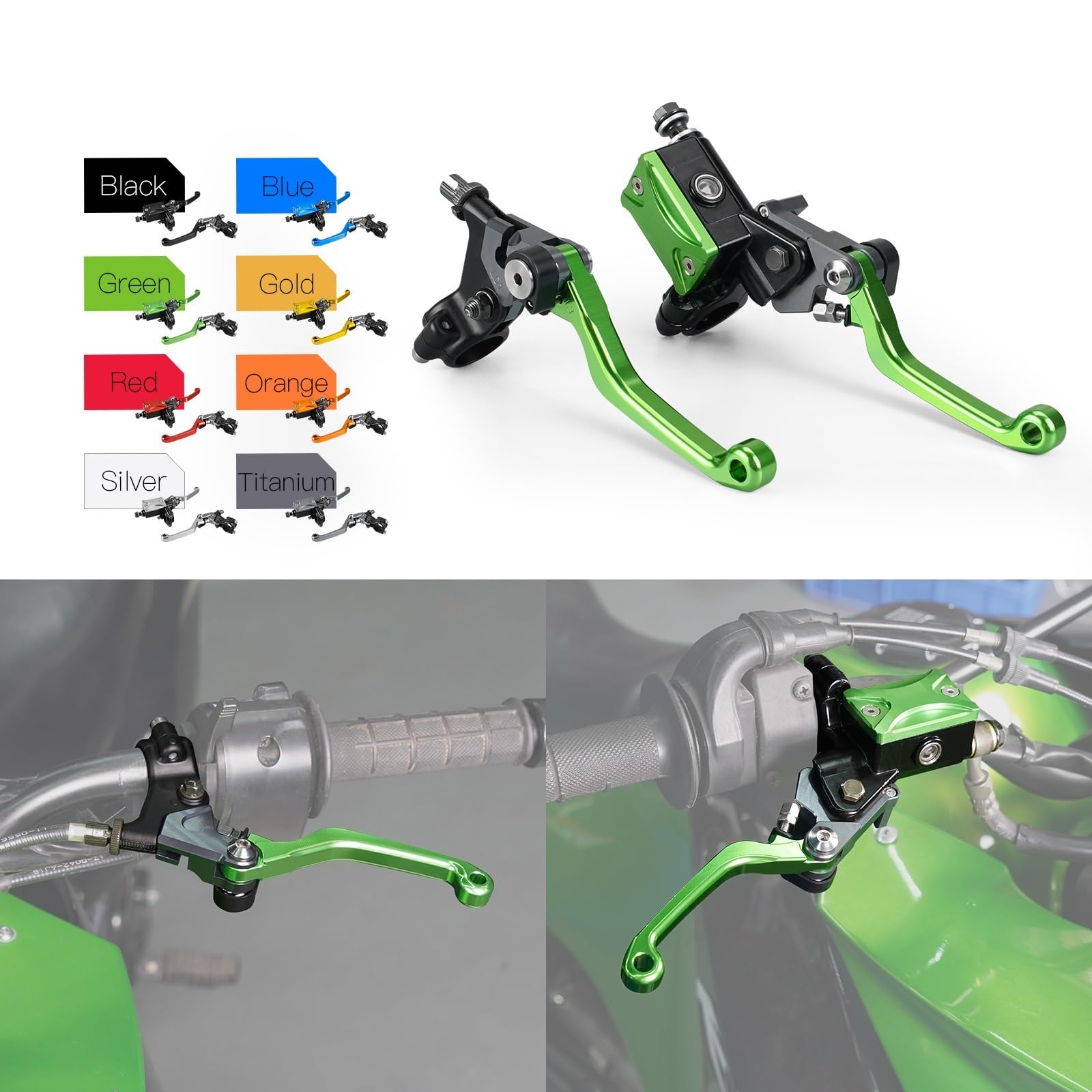 Zestaw linki sprzęgła motocykl Pasuje do Kawasaki KX 85 125 250 KXF 250 450 KLX motocykl hydrauliczny hamulec dźwignia sprzęgła dźwignia hamulca główny zbiornik płynu zestaw nakrętek(Green)