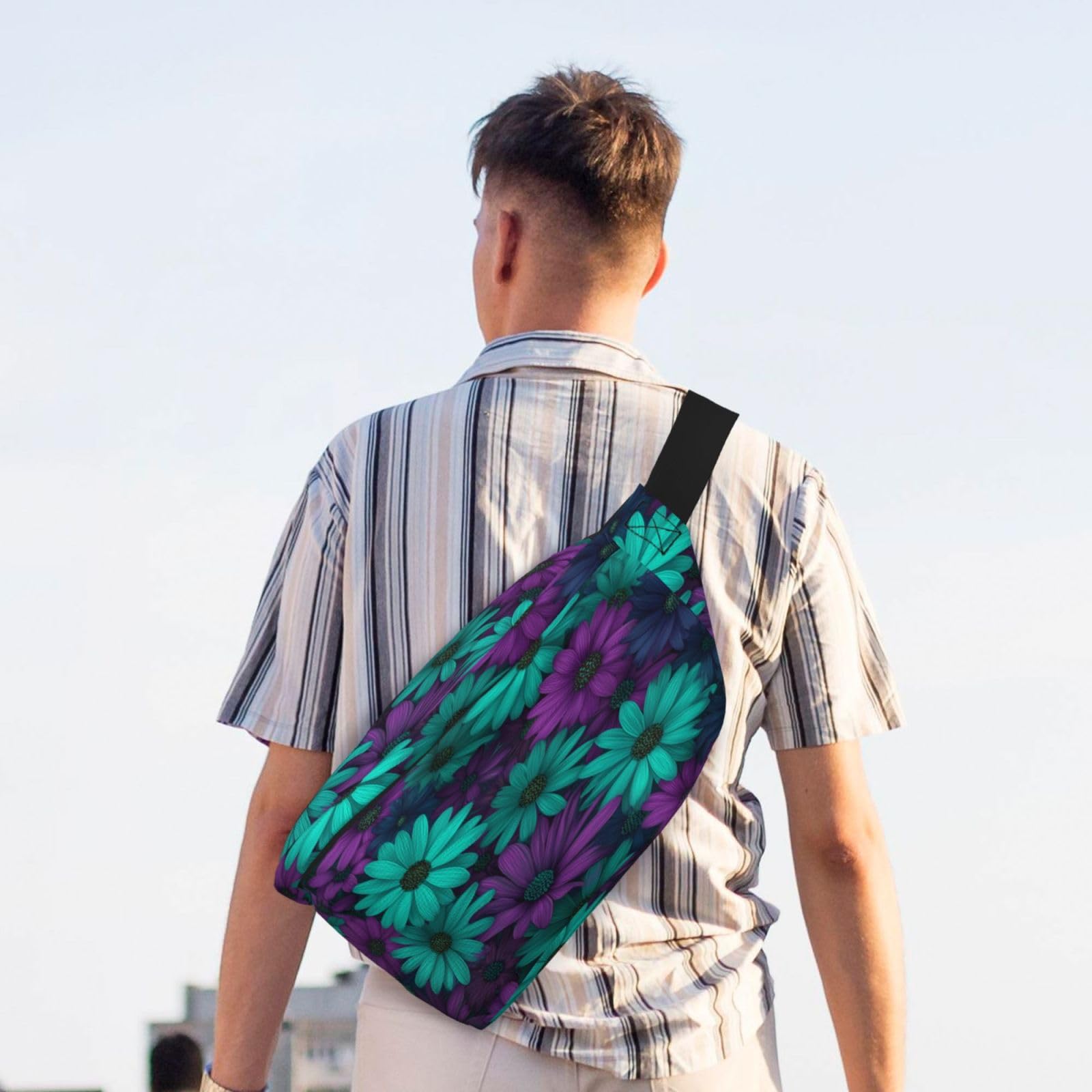 Teal And Purple Daisies Flowers Fanny Pack For Women Man, Waist Belt Bag Crossbody For Sports Travel Hiking Running Jogging