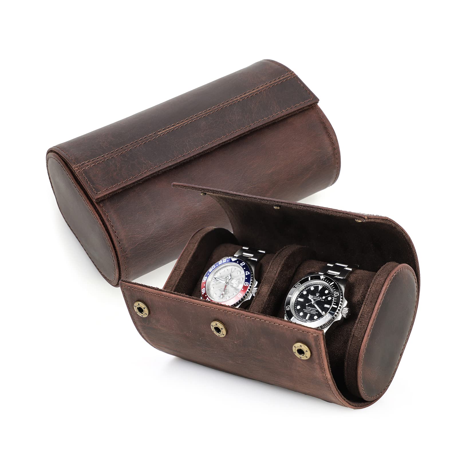 CONTACTS Podróżne etui na zegarki z prawdziwej skóry, organizer na 2 zegarki, etui ochronne, wyświetlacz zegarków, do podróży, vintage (kawowy-1145)