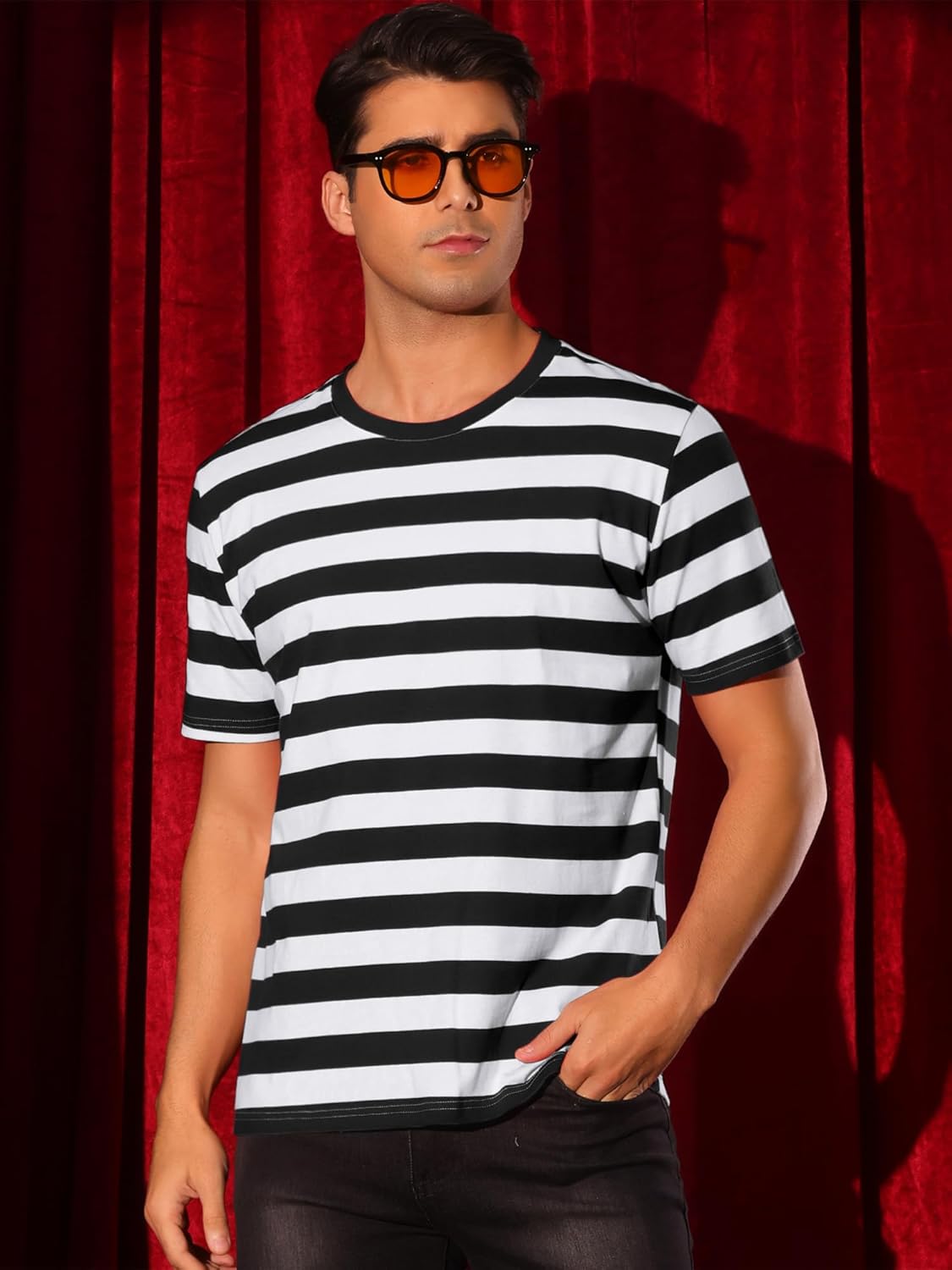 Lars Amadeus Striped T-Shirt for Men's Short Sleeve Crew Neck Casual Stripes T Shirt - Image 2