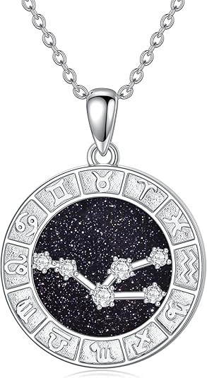 12 Zodiac Sign Necklace 925 Sterling Silver Constellations Pendant Necklace Jewelry Gifts for Women Men Friend Christmas Birthday,18+2 inch