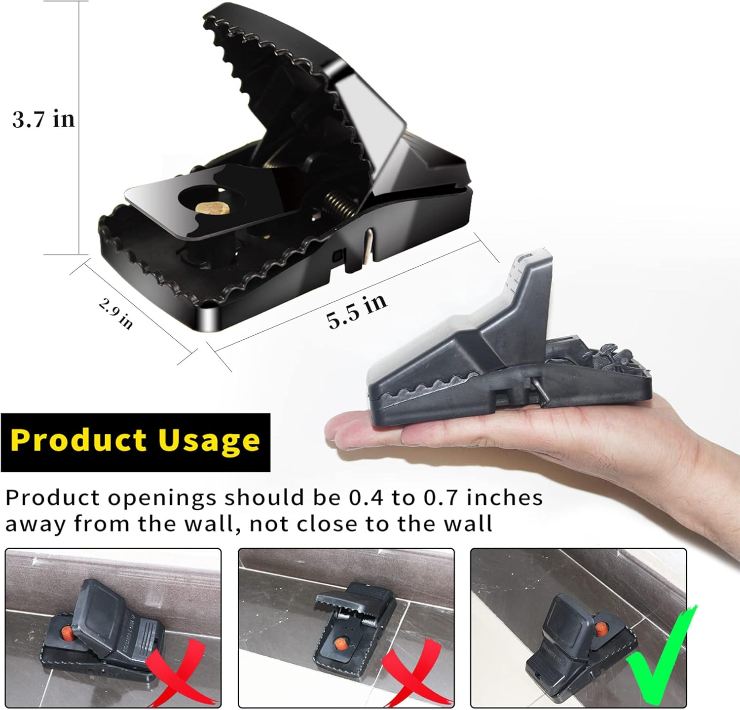 Mouse Trap,Reusable Rat Traps Indoor Or Outdoor,High Sensitivity, Powerful Bite, Easy to Operate, Suitable for Kitchen, Warehouse, Pasture, Yard，6-Piece Set, Black
