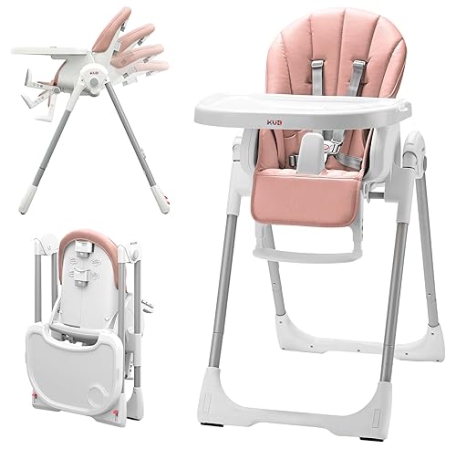 KÜB Silla alta plegable 3 en 1 para bebé rosa Silla alta multifuncional para bebés y niños pequeños Asiento extraíble y bandeja para una fácil
