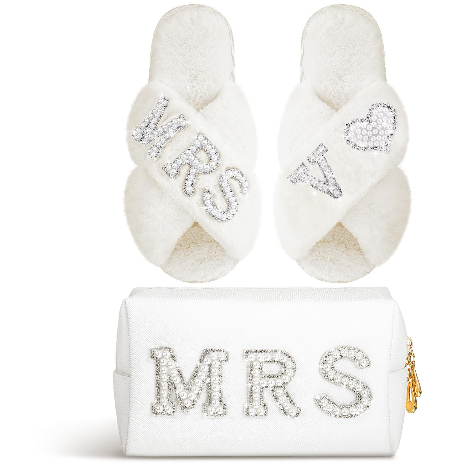 Xtinmee Personalized Bride Slipper Mrs Letter Makeup Bag for Wedding Day, V