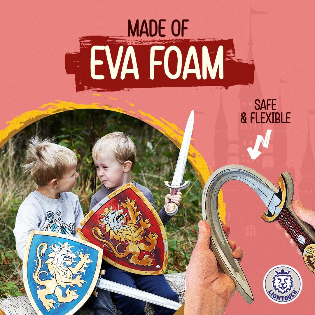 Liontouch - Noble Knight Foam Swords & Shields For Two Kids, Blue/Red – Age 3-8 years | Durable & Safe Foam Medieval Toy Set | Weapons & Battle Accessories For Pretend Play, Dress Up & Knight Costumes