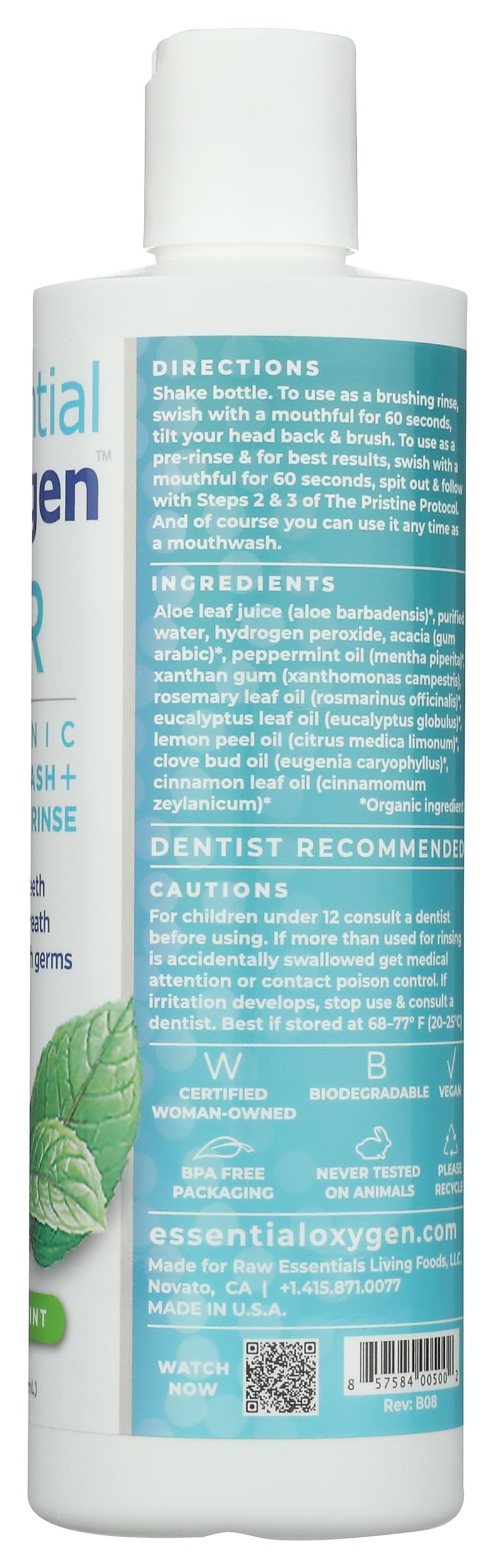 Essential Oxygen BR Organic - Enjuague bucal menta 473 ml