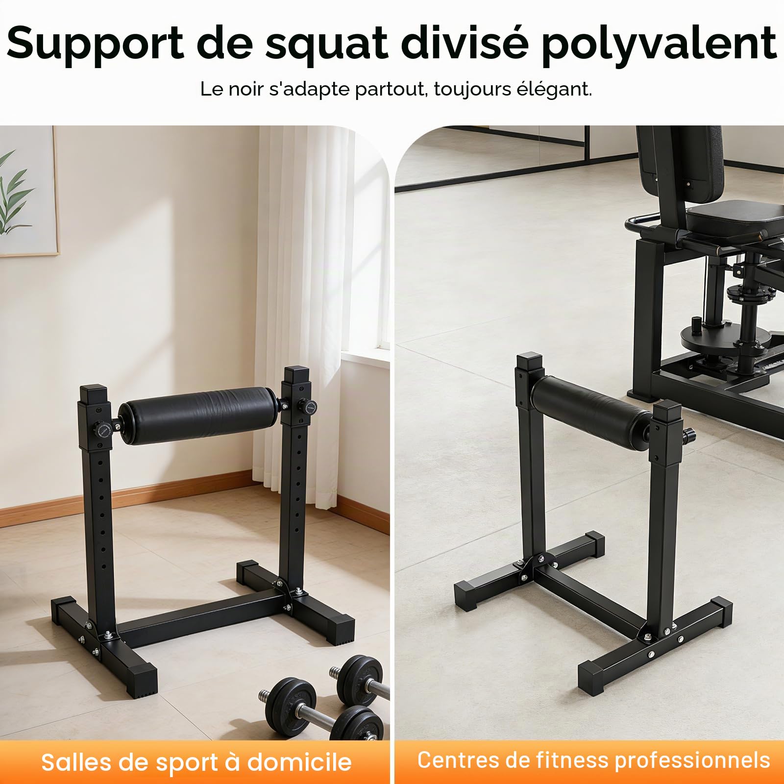 Support bulgare pour squat, squat avec 9 hauteurs de rouleau réglables, machine spéciale pour squat, squat, pour les squats et les fentes