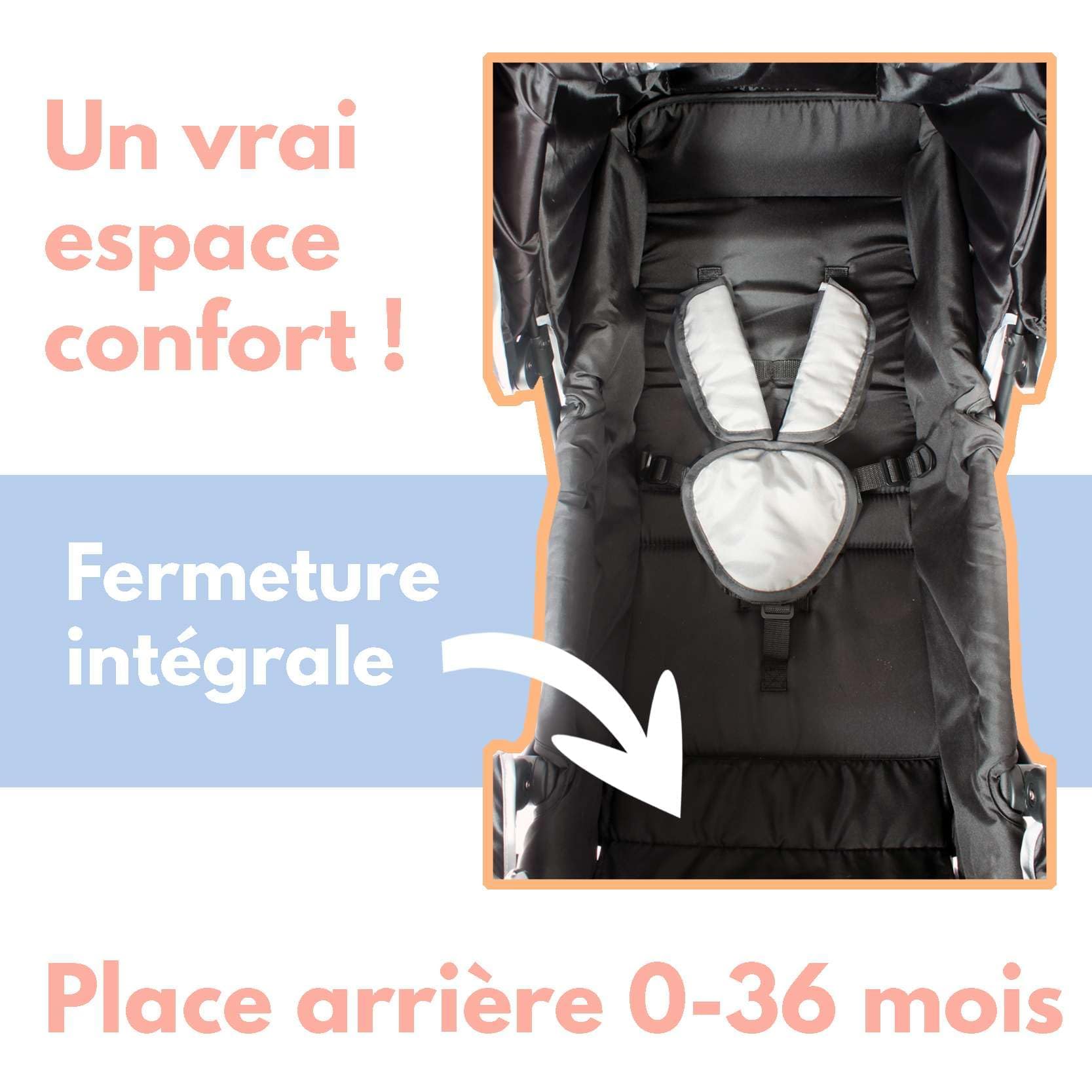 BAMBISOL | Poussette Double Bébé & Nouveau-Né | Siège Allongeable | Pliage 1 Main | Habillage Pluie Inclus | Dossiers Réglables, Harnais 5 Points | Grand Panier | Légère & Compacte | Gris Noir
