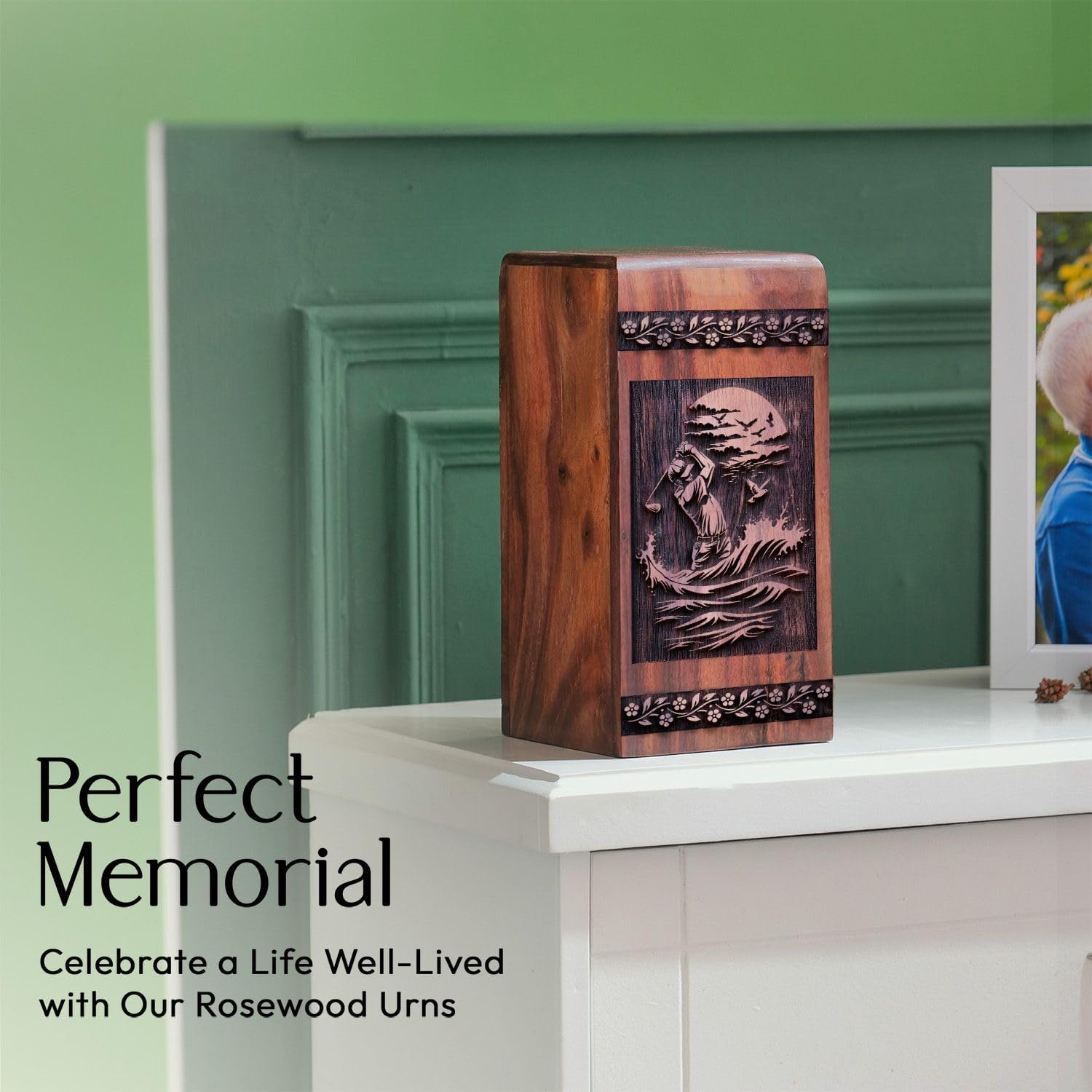 Golf Clubs Urns for Dad - 10 Inch Urn - Wooden Urns for Human Ashes Adult Man - Memorial Urn for Male & Female Ashes Large - Cremation Wooden Urns for Human Ashes Adult Female - Pack of 1