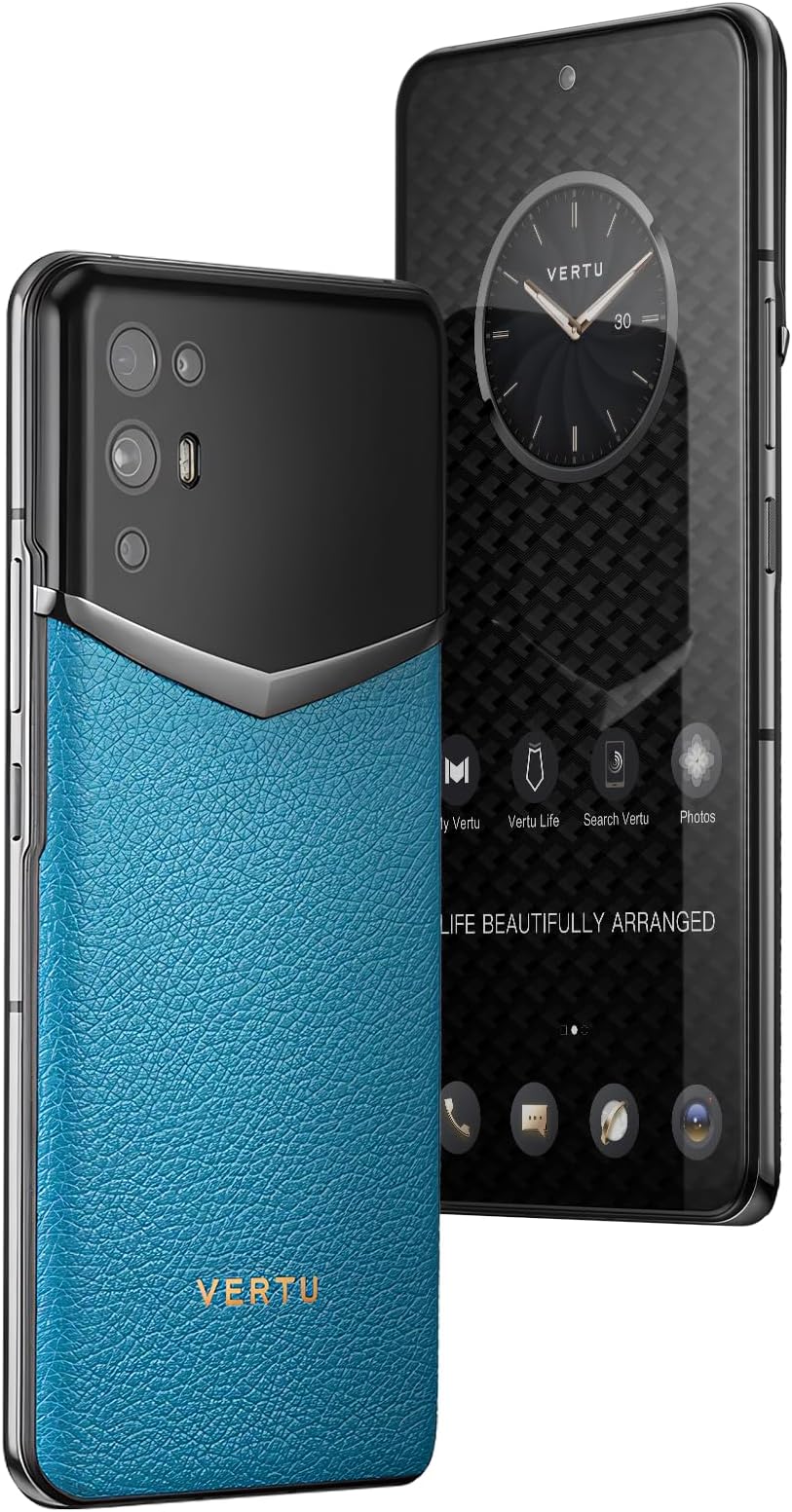 VERTU iVertu Calfskin 5G Phone, Unlocked Smartphone, Secure Encrypted, 64MP Camera, 12+512G, 120Hz FHD+(1080 * 2400) OLED Display, Dual SIM, Fast Charge (Lake Blue)