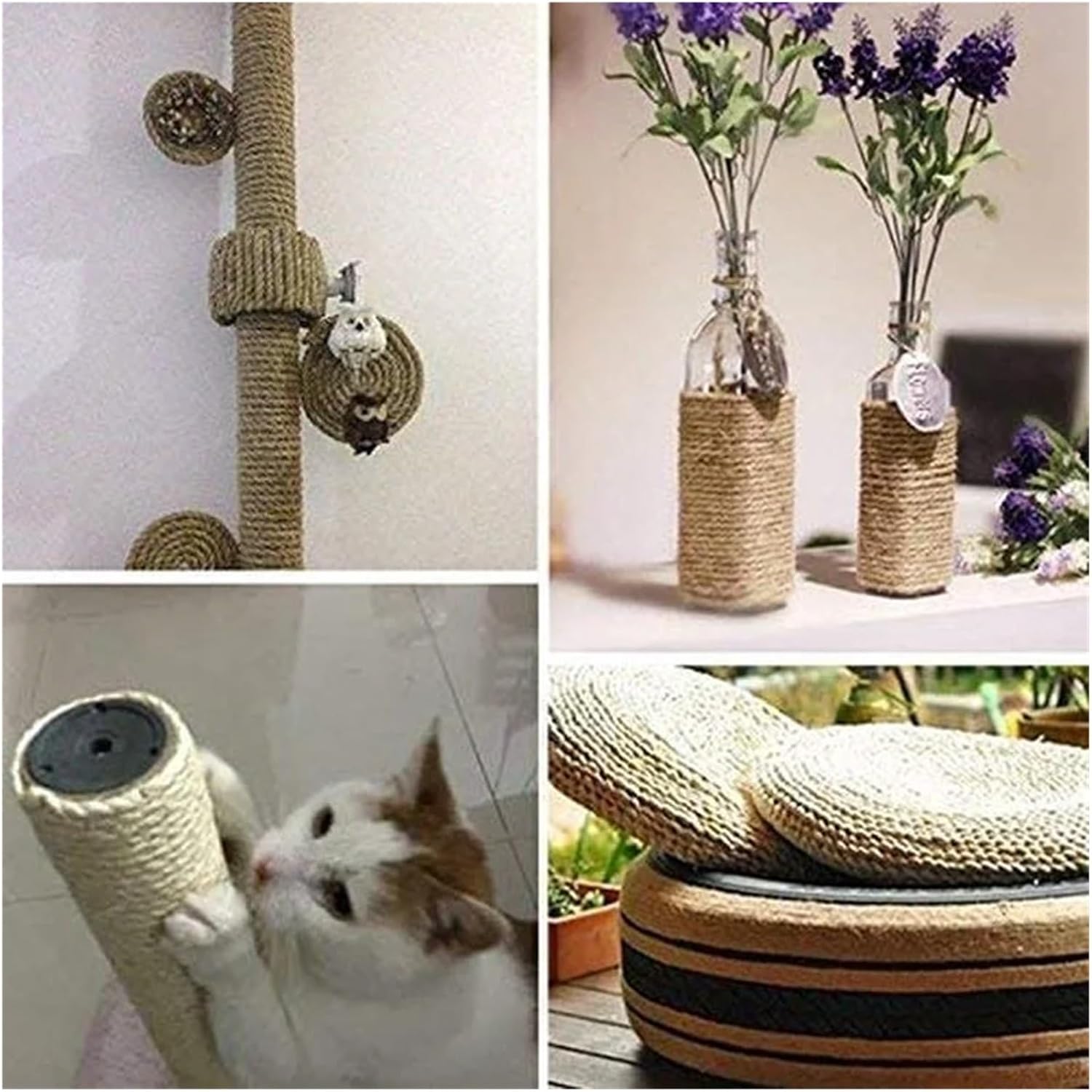 6mm Natural Jute Wire 4 Layers Hemp Twisted Rope lace Rope DIY Craft Handmade Decoration pet Scratching Gardening Bundle(10m)