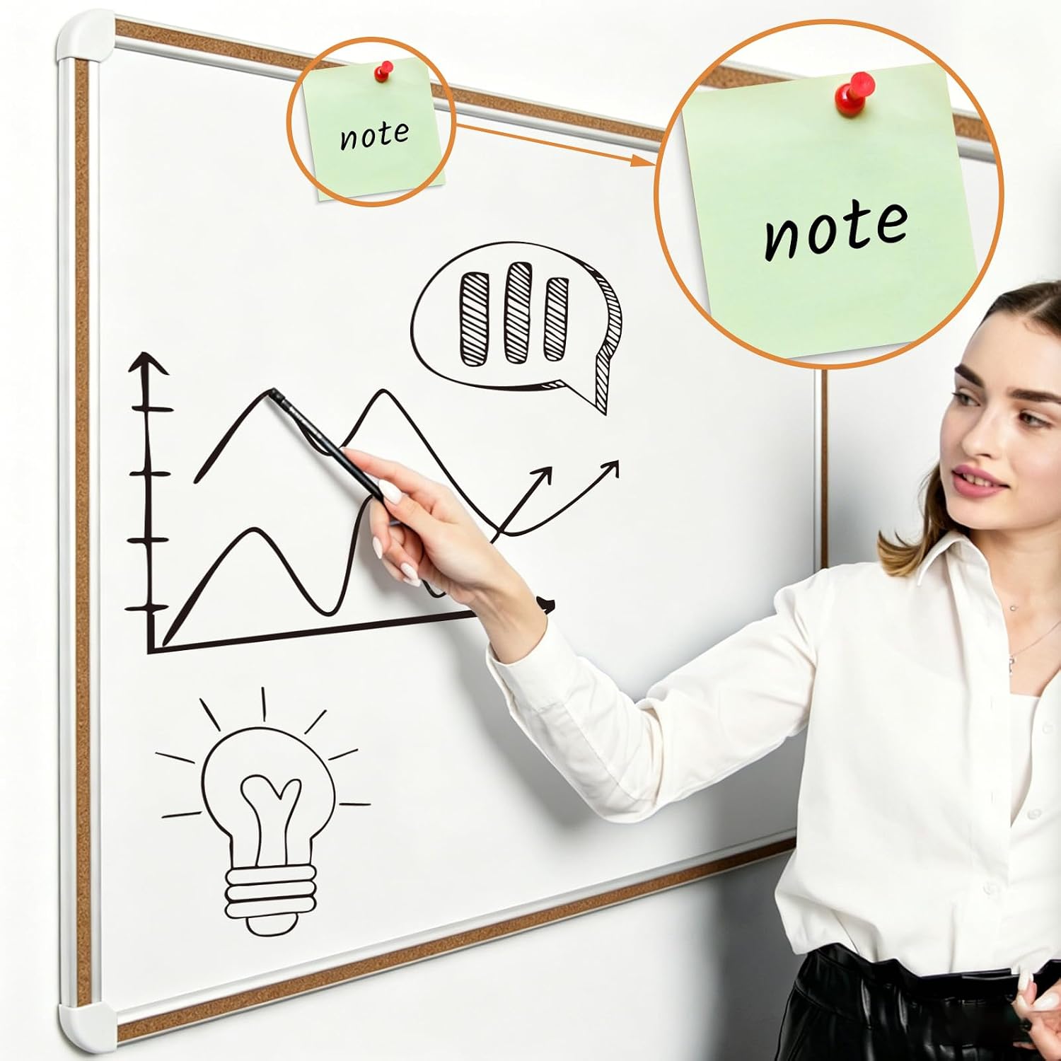 Large Magnetic White Board for Wall,Aluminum & Cork Strip Frame Whiteboard for Office,Presentation Dry Erase Board Wall Mount,Large Whiteboard for School Classroom Huge Whiteboards (48" W x 36" H)