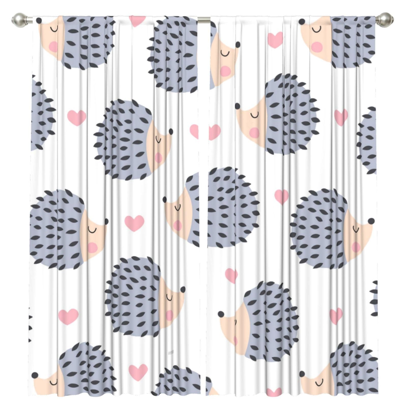 InOmak Kawaii Hedgehog Heart, 2 Panels Window Curtains 52 x 84 Inch Blackout Curtains for Living Room Bedroom