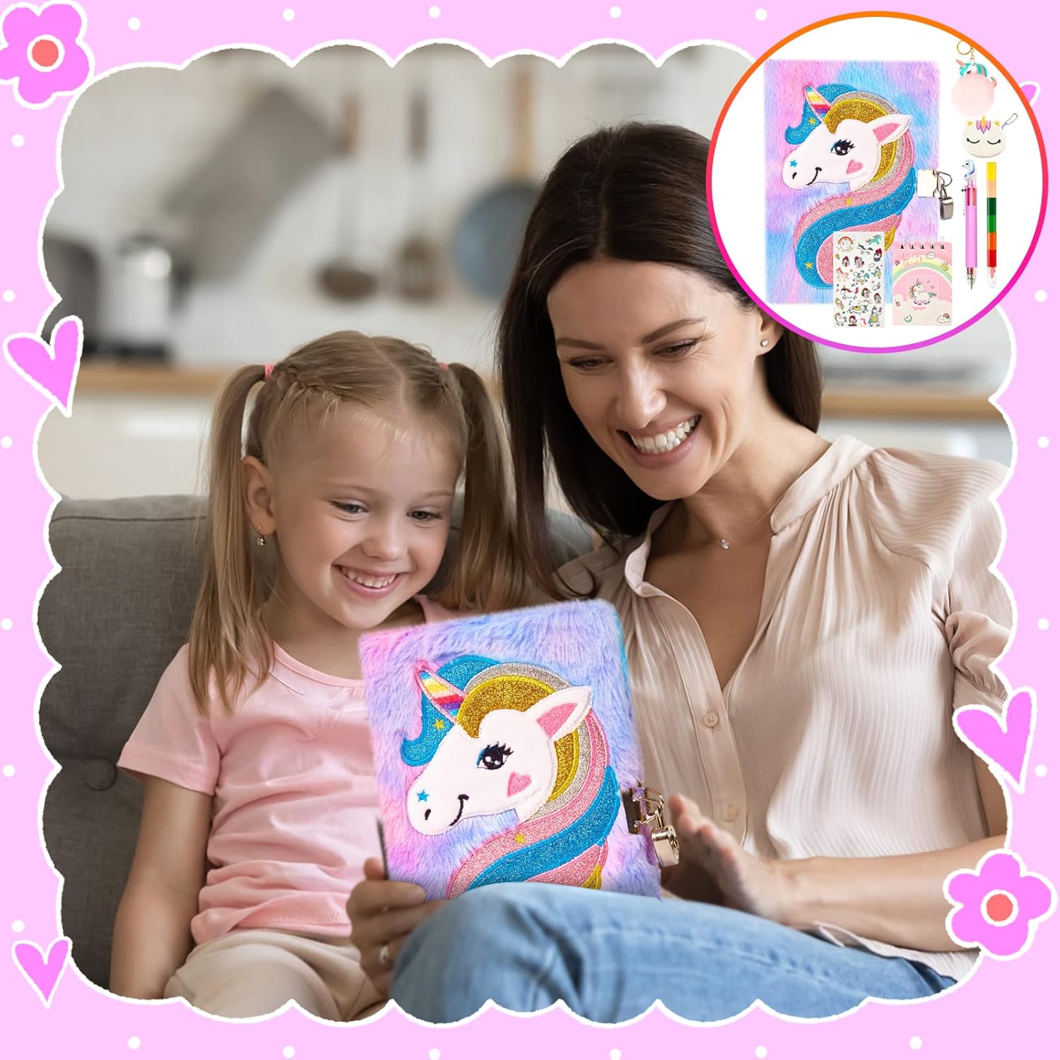 Sicbanna Unicorn Diary for Girls with Lock and Keys, Kids Unicorn Journal Notebook Gift Set for Writing and Drawing, Plush Secret Fuzzy Diary with 160 Pages : Toys & Games