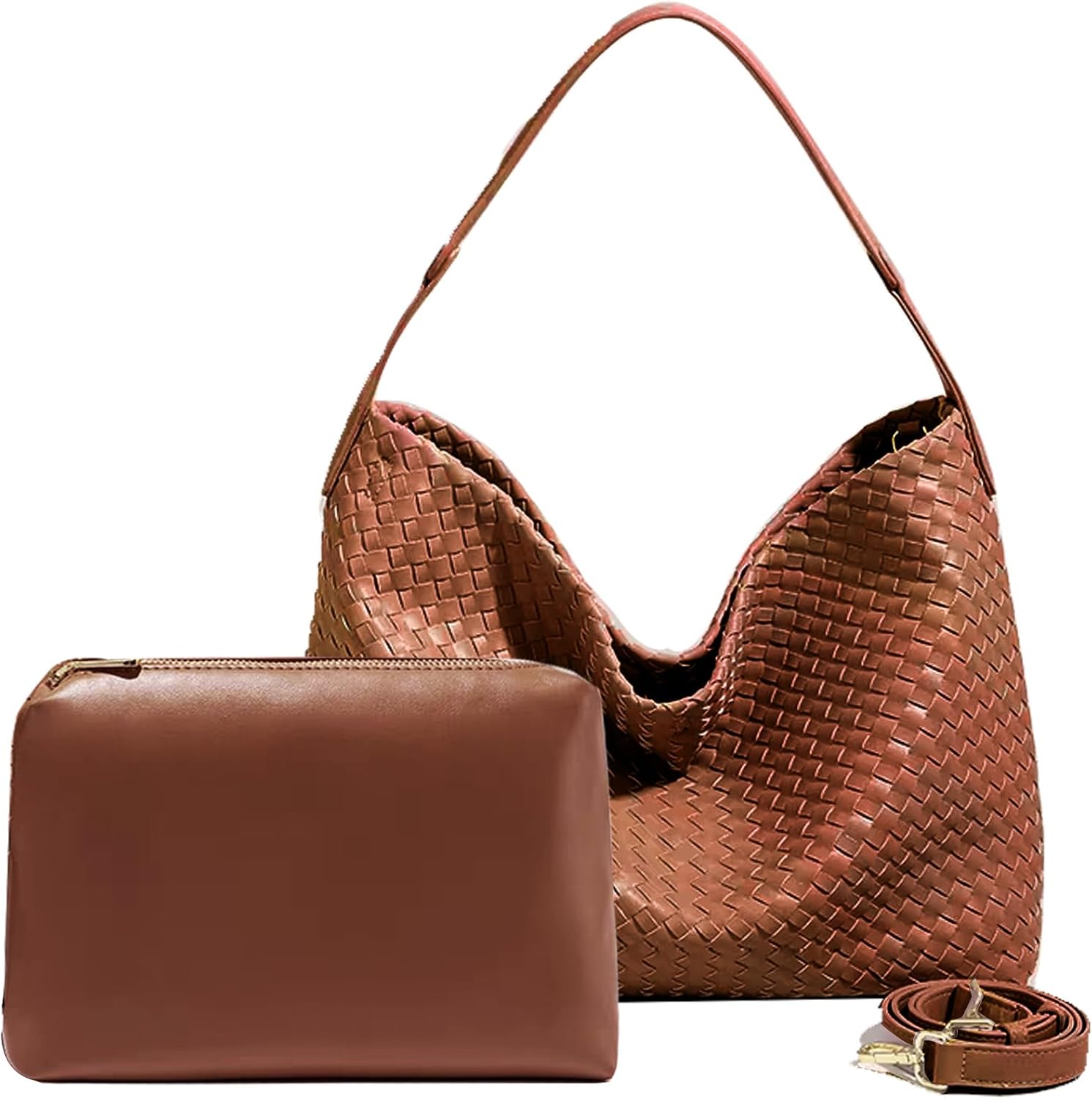 JINMANXUE Women Boston Bag, Woven Hobo Tote Handbag and Purses, Female Satchel Messenger Bags, Fashion Shoulder Crossbody Bag (Amber Brown)