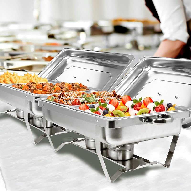 Snowtaros Melegentartó Edénykészlet 9L Rozsdamentes Acél Chafing Dish 4 Tálcával Büfé Esküvő Party Rendezvény