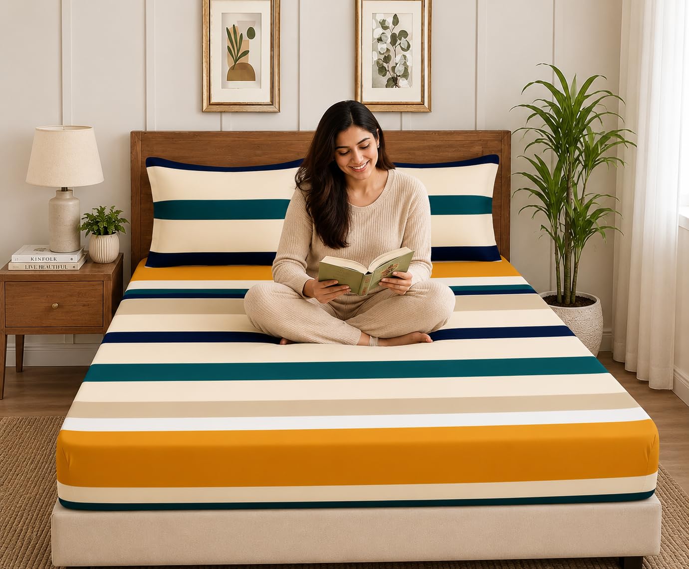 CLiDE Red Cherry Glace Cotton Bedsheet Set - Luxury Double Bedding -11