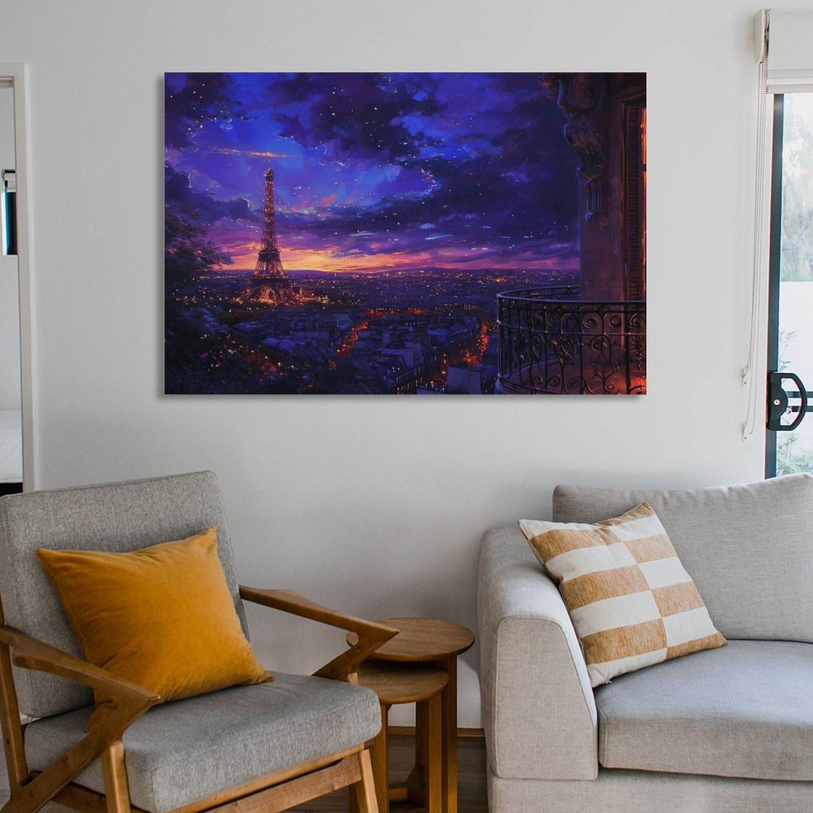 3枚 夜の豪華なパリの街、エッフェル塔 絵画 インテリア ポスター 夢の