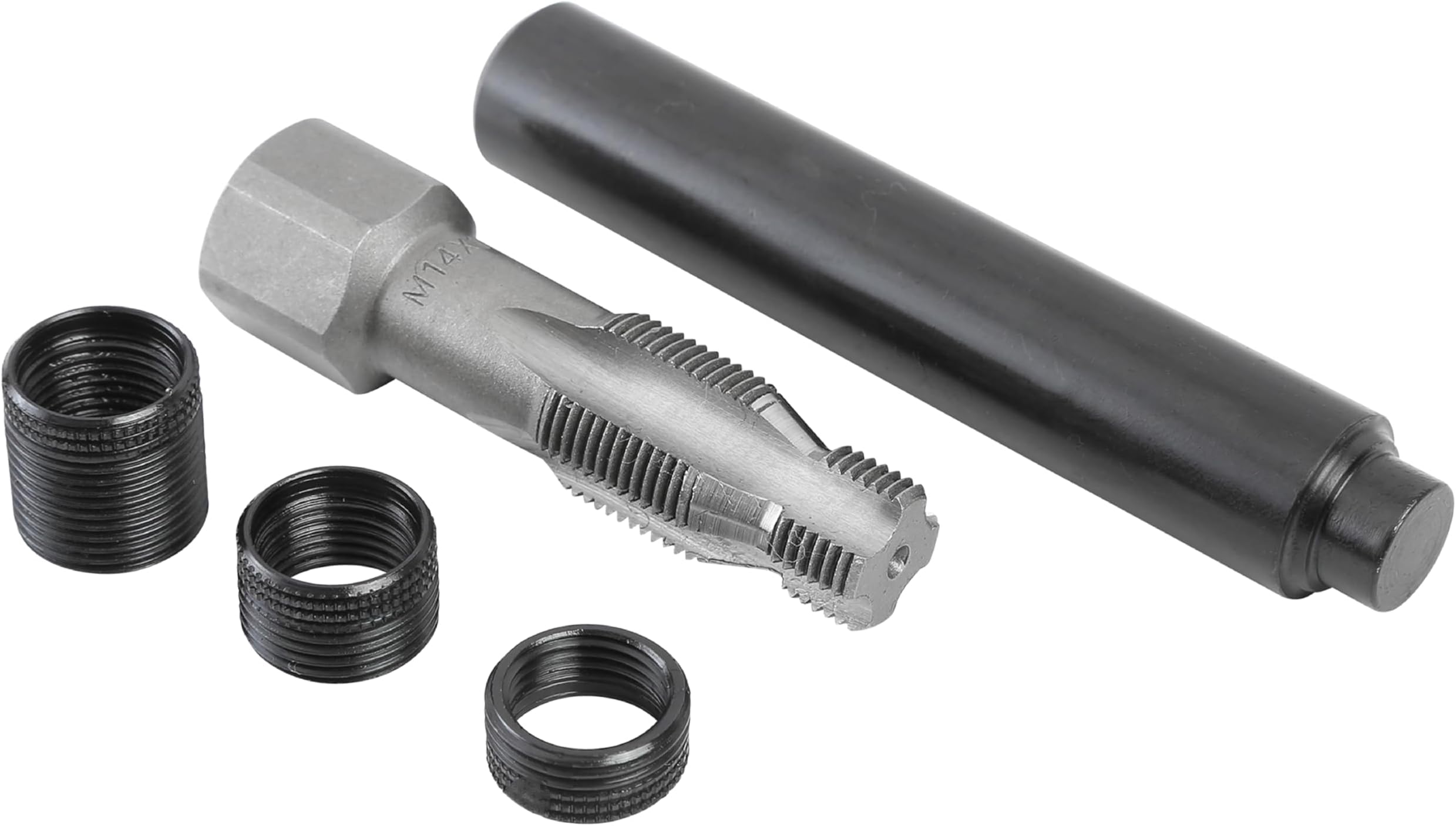 OEMTOOLS 25647 5-Piece Spark Plug Saver, M14-1.25 Thread Reamer and Thread Inserts, Includes 3 Thread Inserts, 1 Reamer, & 1 Swaging Tool