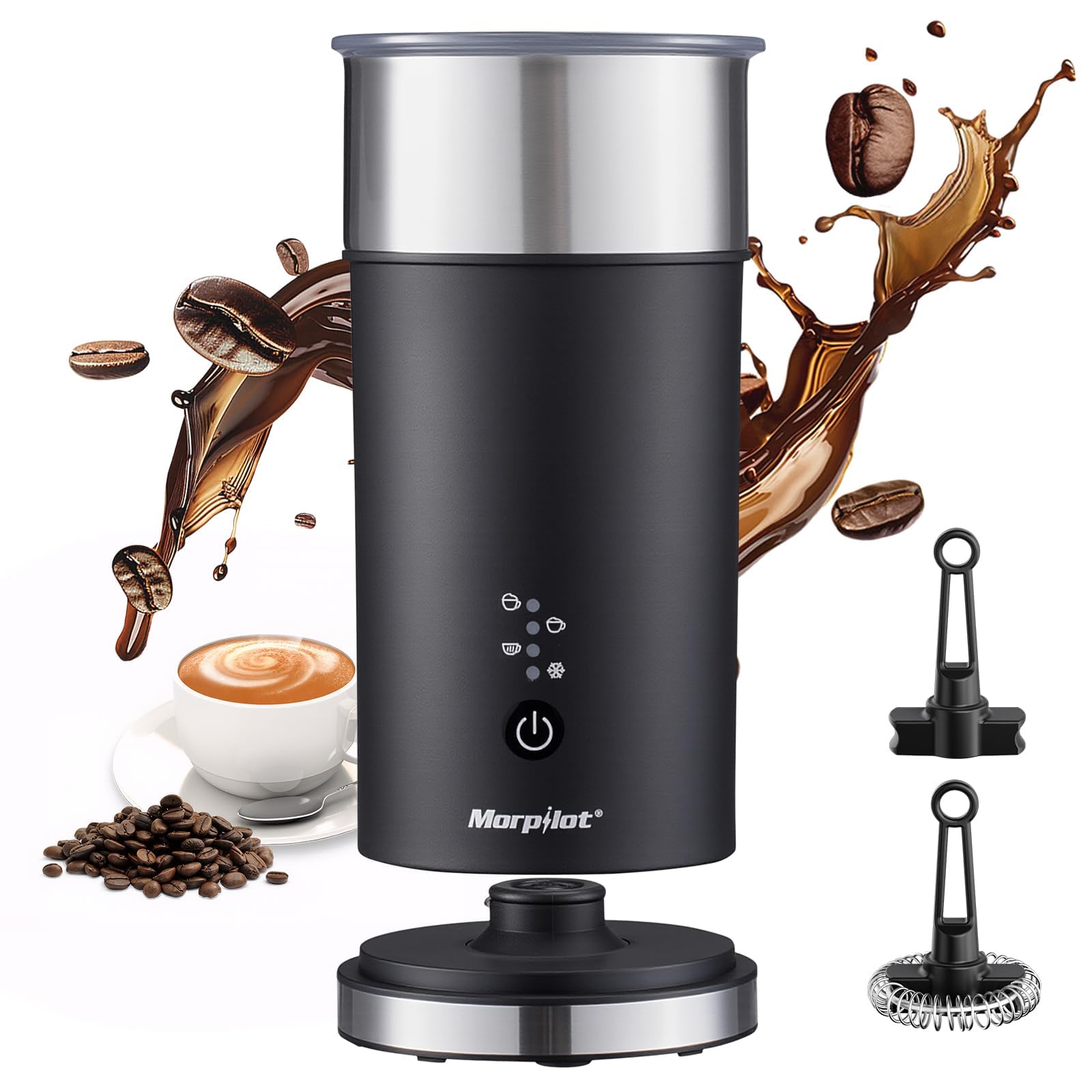Milk Frother Electric 4 in 1 - Morpilot Automatic Frothers 240ml Milk Steamer and Warmer Milk Heater and Foamer Hot and Cold Foam Maker for Coffee Latte