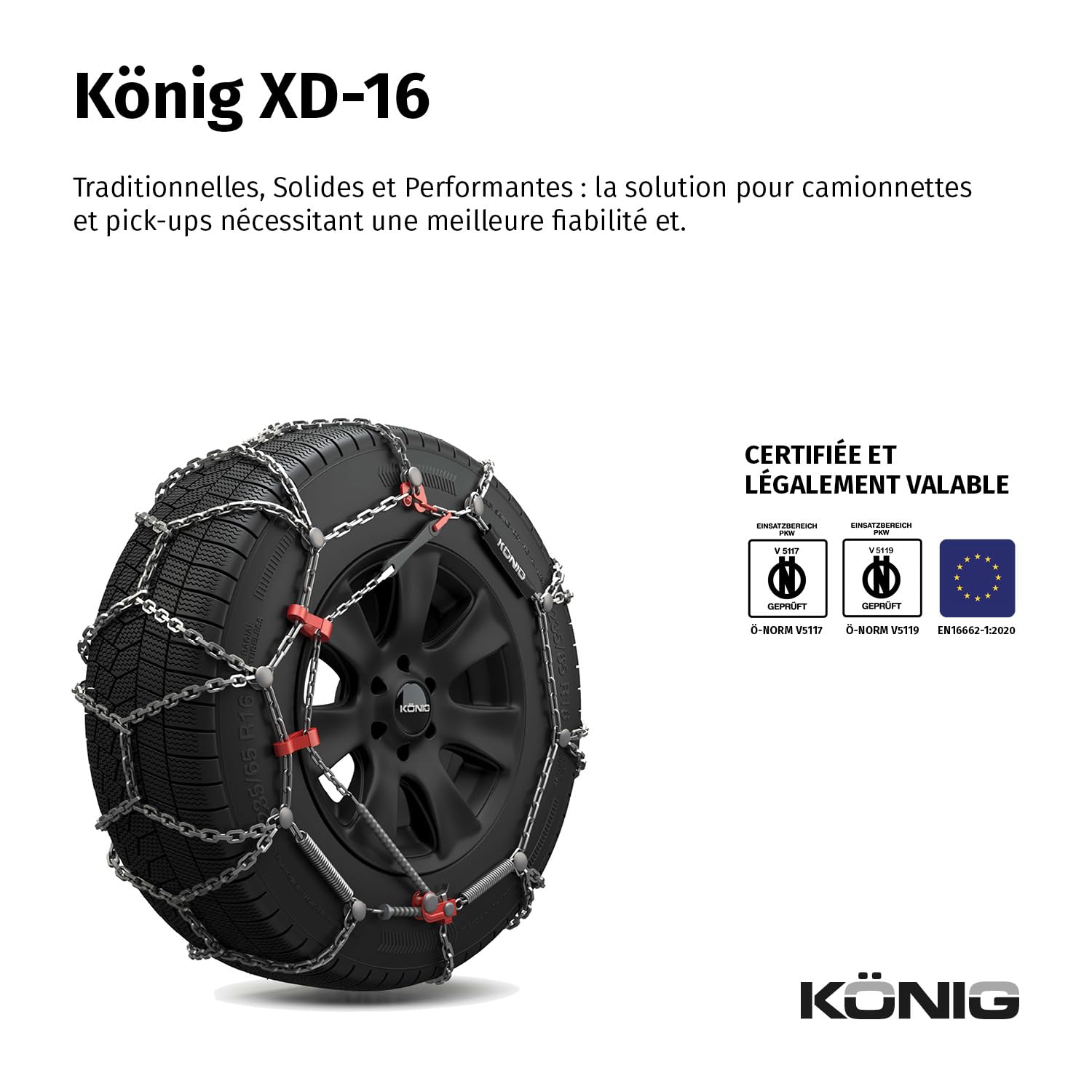 KÖNIG XD-16 220 - Chaînes à Neige, Set de 2