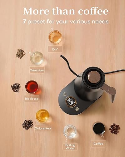 Miniatura 6 de Hervidor eléctrico inteligente de cuello de cisne con control WiFi, hervidor de café y té, temperatura precisa de ±1 °F, calentador de agua caliente