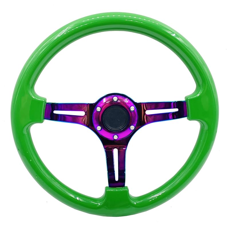 Volante esportivo para carro 350 mm em ABS verde com raios Neo Chrome e cubo profundo de 45 mm YEHICY YE-01