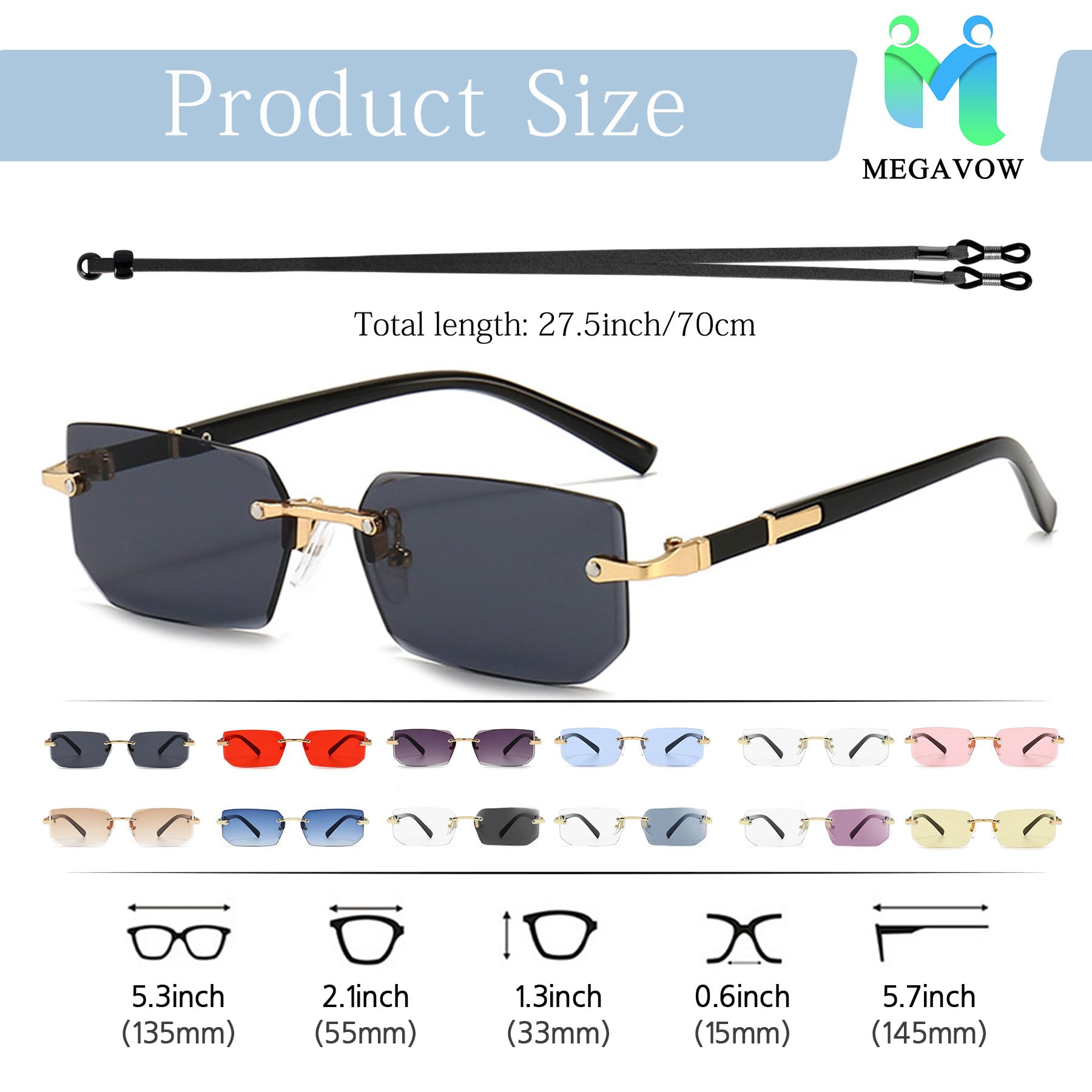 Gafas de Sol Sin Montura Rectangulares, Retro Vintage Lentes Cuadrados, Protección UV, Cuadradas de Moda para Mujer Hombre, Gafa Lente Tintadas