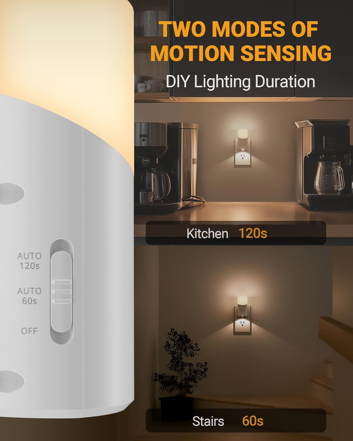 Lyridz LED Plug-in Night Light with 360° Motion Sensor, 1-150 Lumens Dimmable Nightlights Indoor for Bathroom, Bedroom, Hallway, Stairs, Pet House, 2 Pack - Image 4