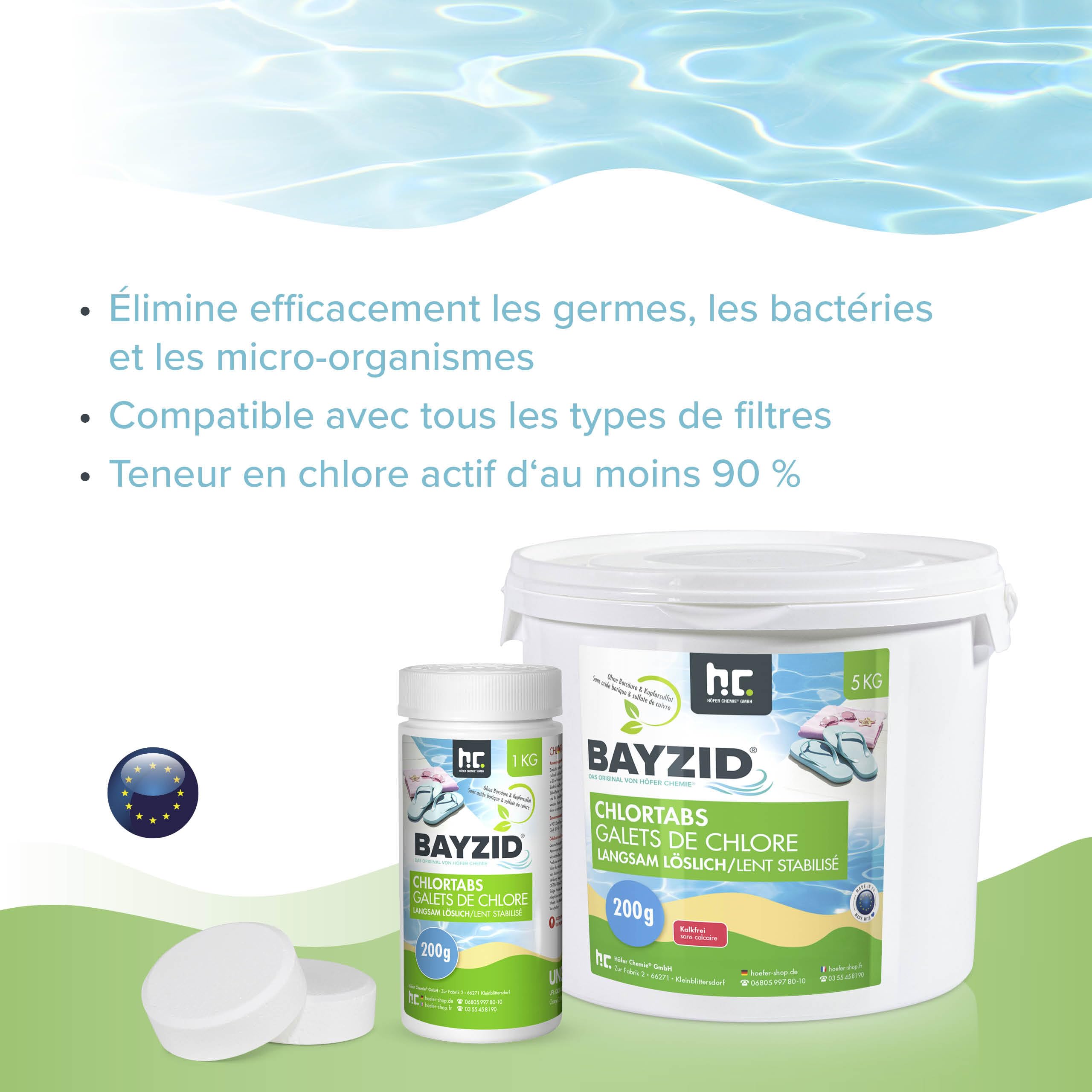 Höfer Chemie 2 x 5 kg Galets de Chlore Lent (200 g) pour Piscine - Hautement Efficace Contre Les bactéries