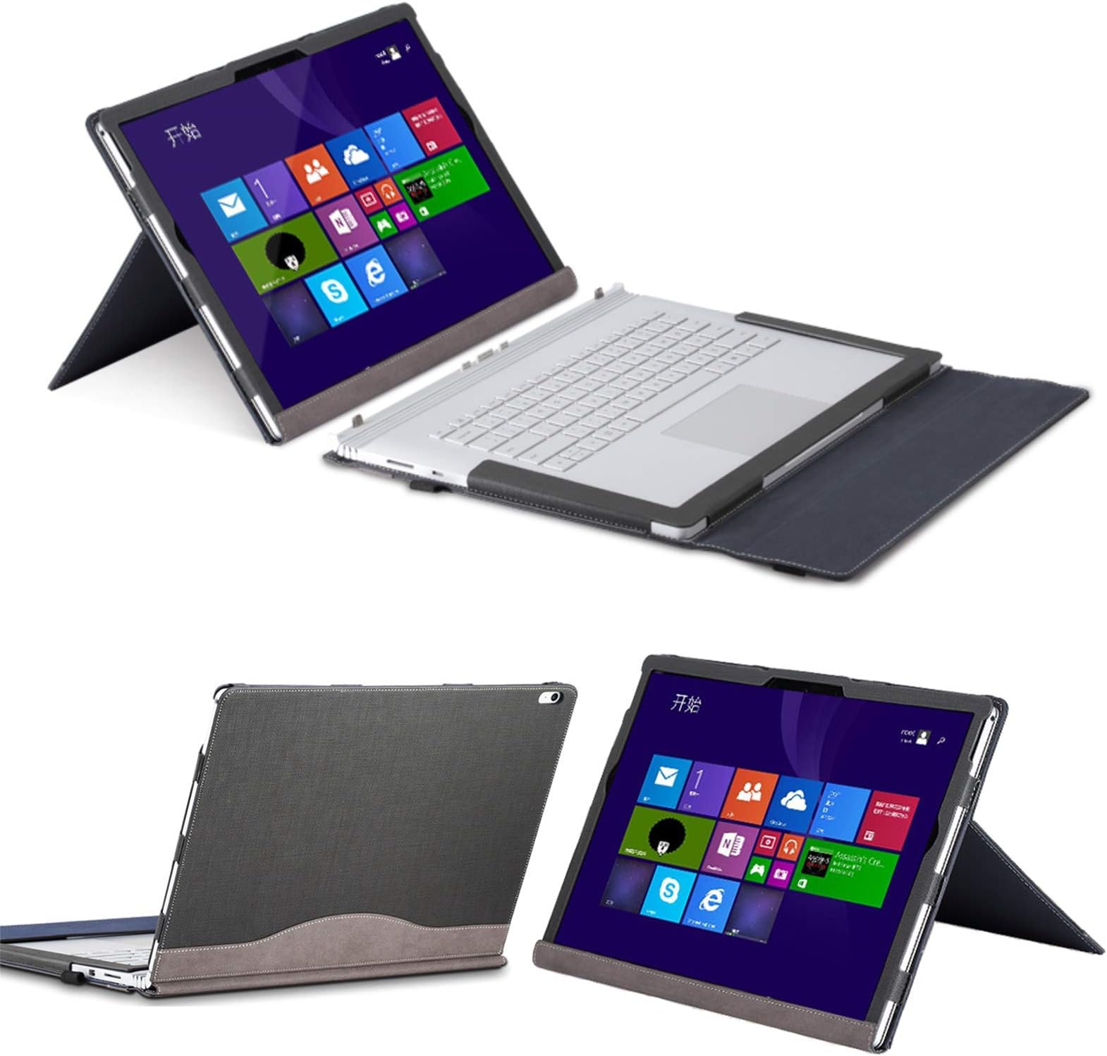 Surface Book 3 case, Surface Book 3/2 15 Inch Laptop Sleeve Tablet Folio 2 in 1 Cover, Detachable Cover with Support Stand (Bracket) Case Grey