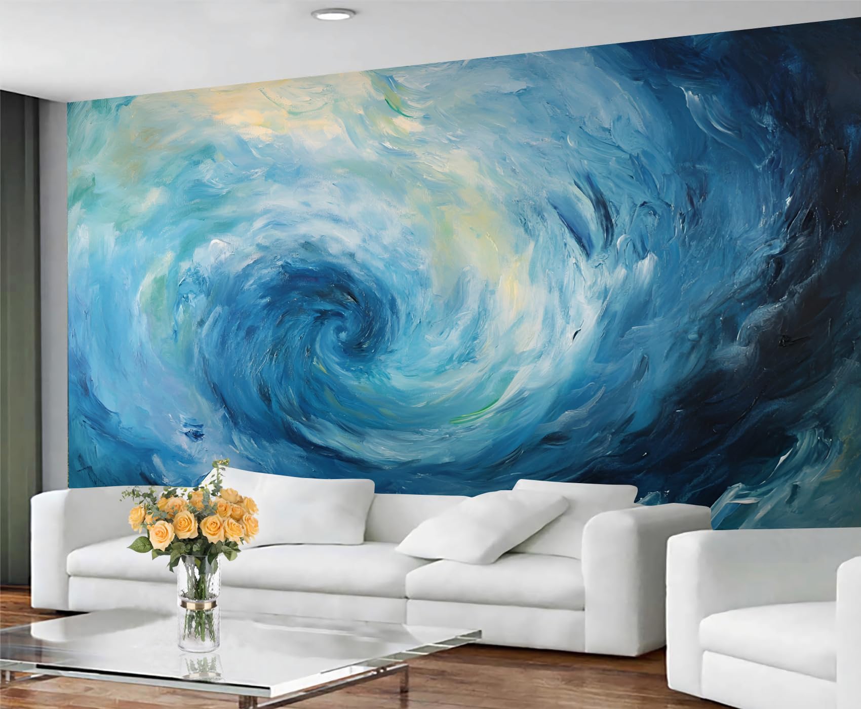 GIVLWF Wallpaper - Swirl Home Decor & Mural, Abstract Blue Bedroom Wallpaper, Painting Galaxy Wall Paper for Living Room, Large Wall Mural (Not Self-Adhesive)