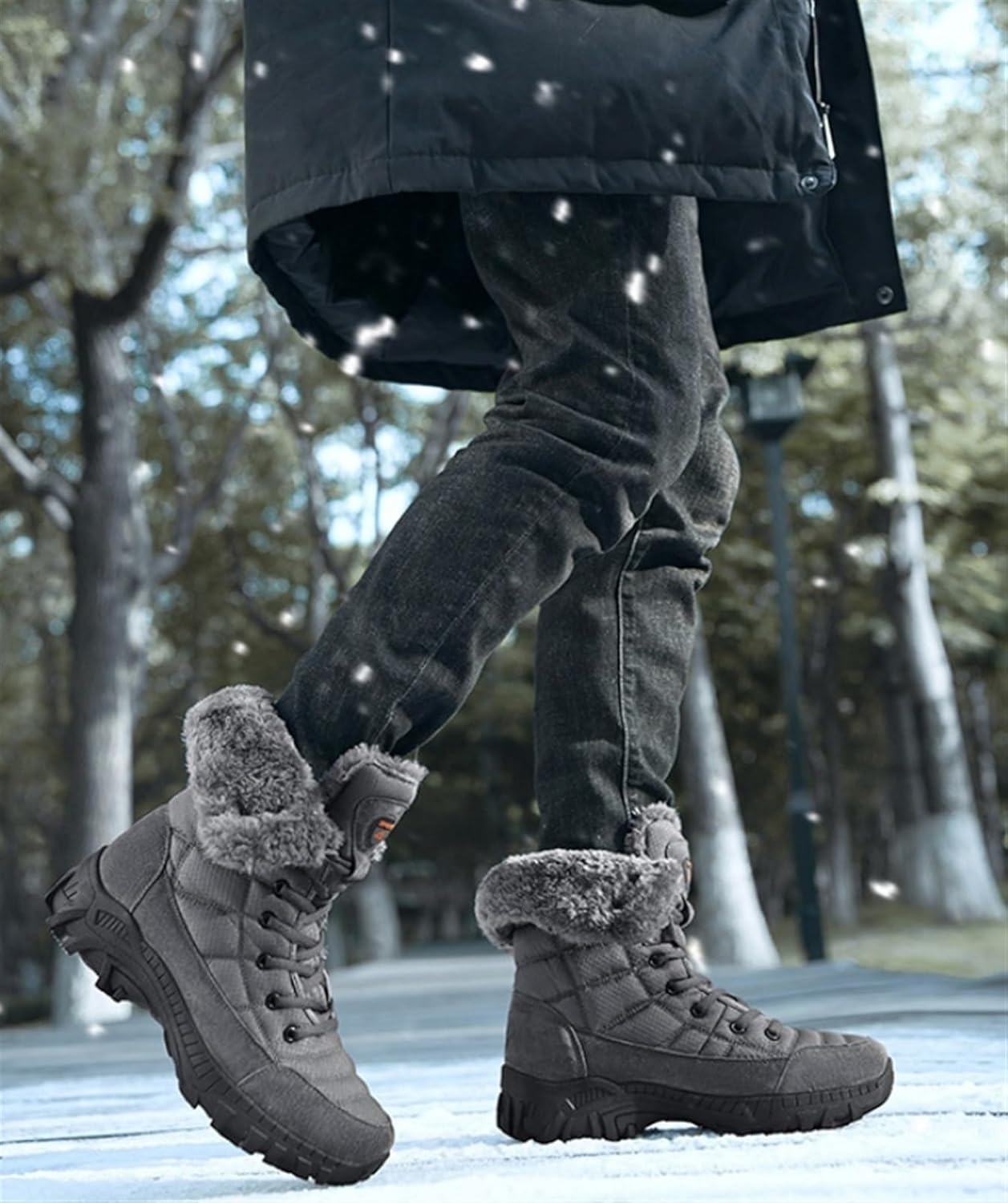 Men's Winter Snow Boots Warm Lace-Up Outdoor Comfort Round Toe Waterproof Lightweight Hiking Boots Fleece Lined Backpacking Boots for men