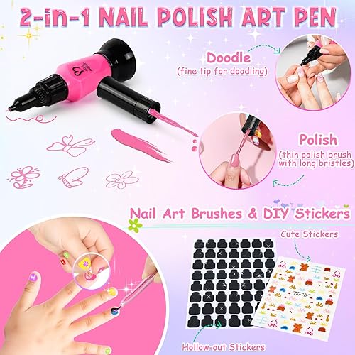 Miniatura 5 de Juego de esmaltes de uñas para niñas, kit de arte de uñas de 34 piezas con secador de uñas y caja de almacenamiento, kit de secado rápido no tóxico