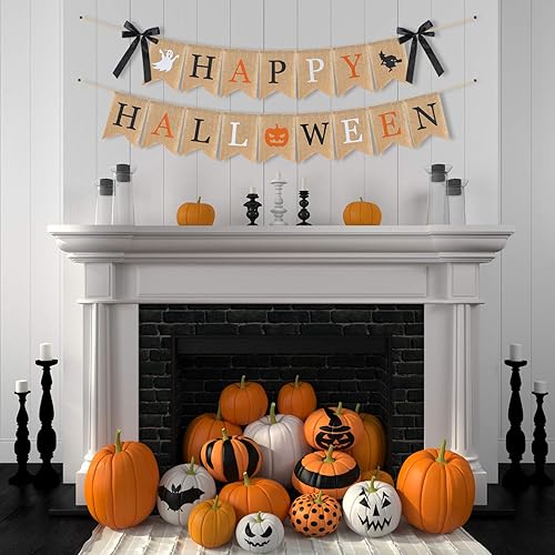 Miniatura 5 de Cartel de arpillera de feliz Halloween altamente recomendable, diseño multicolor, calabaza, bruja, decoración de fiesta de Halloween, blanco, negro